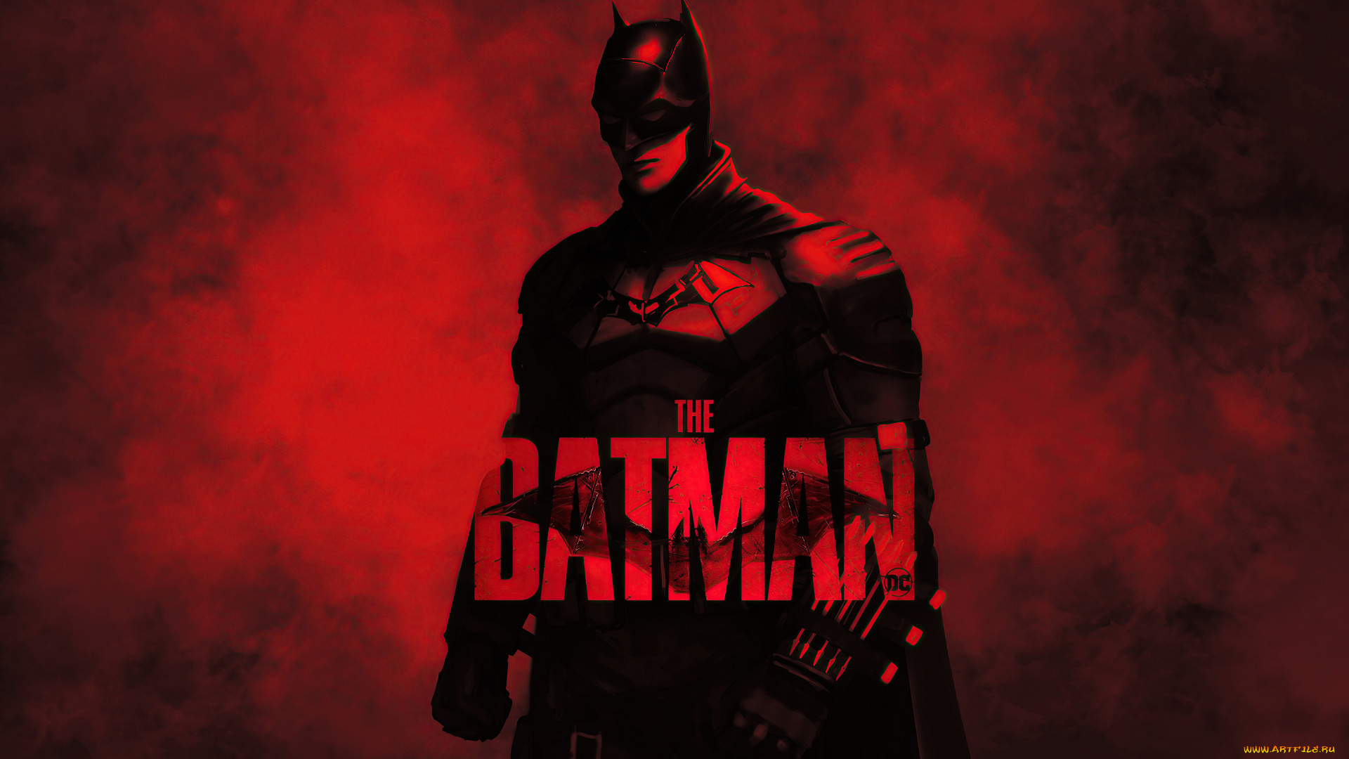 1920x1080 Wallpaper, Robert Pattinson, The Batman movies, artwork, red background, Desktop