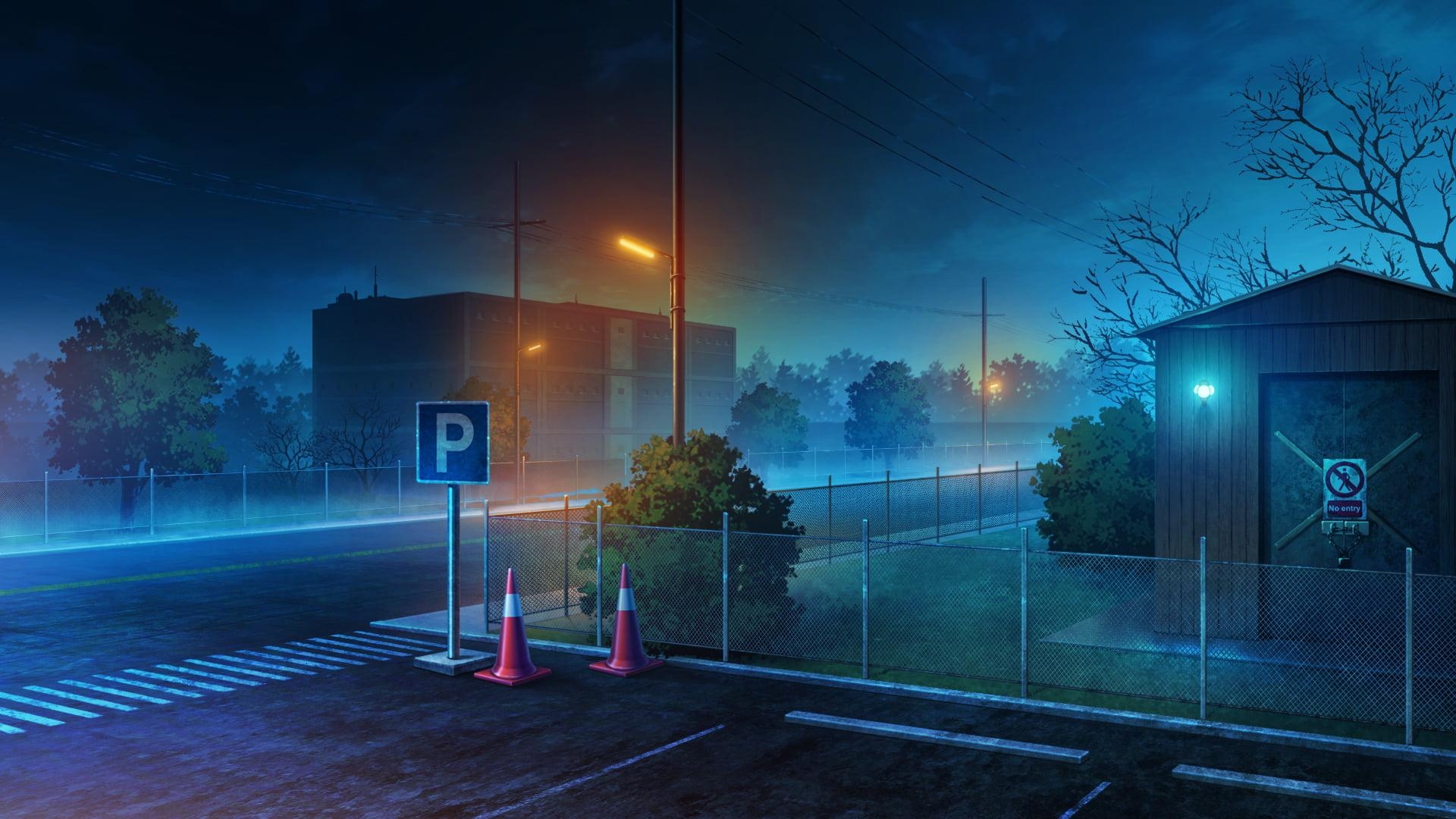 1920x1080 Shed near street, night, street art, lights, anime HD wallpaper, Desktop