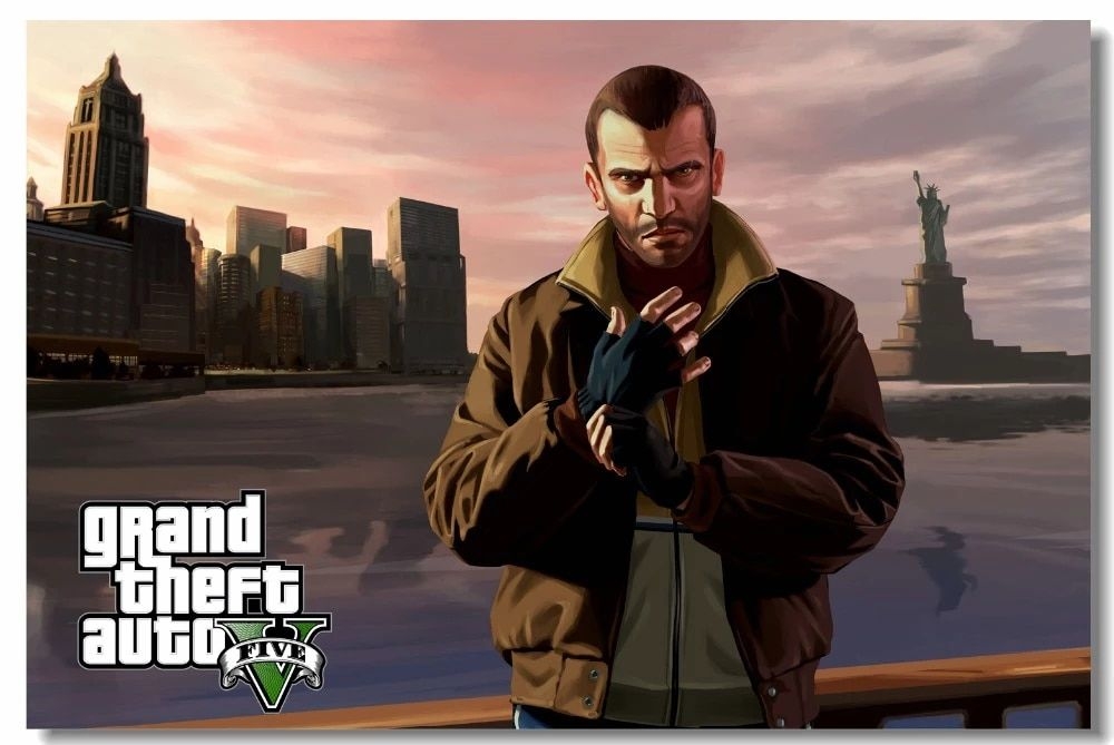 1000x670 Custom Canvas Wall Prints GTA 5 Game Poster Grand Theft Auto V Wallpaper Niko Bellic Michael Wall Sticker Home Decoration #. stickers home decor. home decorgame wallpaper, Desktop