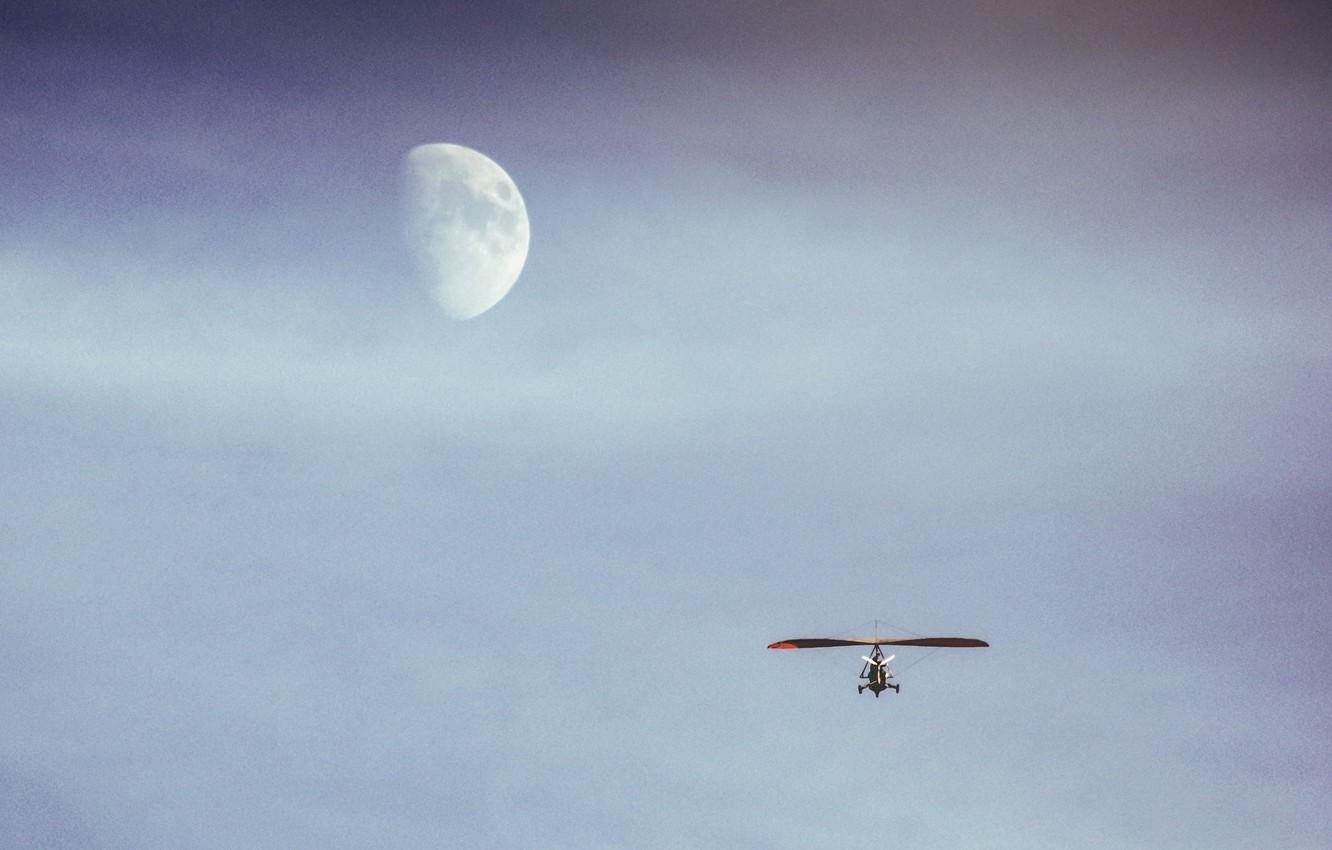 1340x850 Wallpaper the sky, flight, the moon, tricycle, hang gliding, to, Desktop