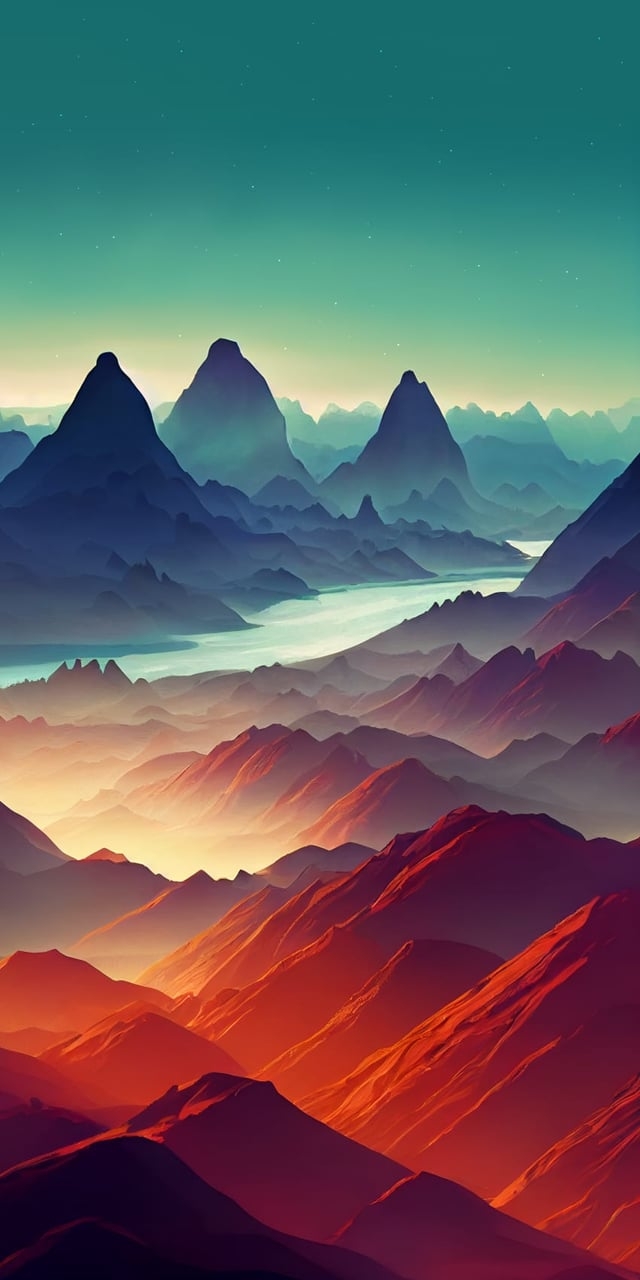 640x1280 OLED wallpaper blue red mountains, Phone