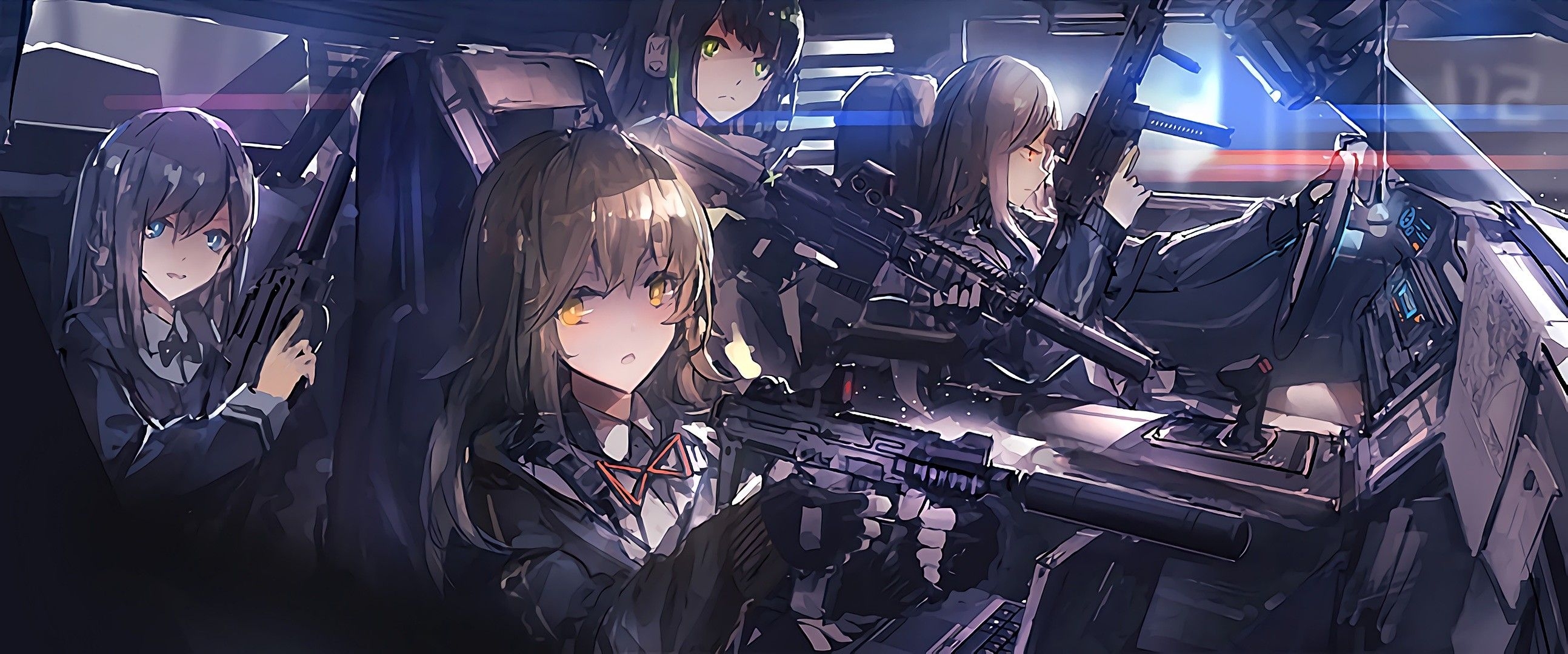 2590x1080 #weapon, #anime, #anime girls, #gun, #original characters, Dual Screen