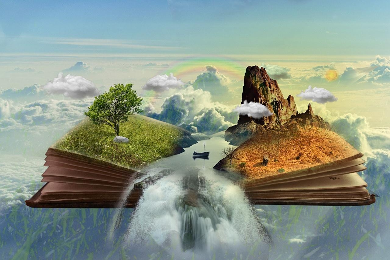 1280x860 Desktop Wallpaper Phantasmagoria Crag Fantasy Waterfalls Grass, Desktop