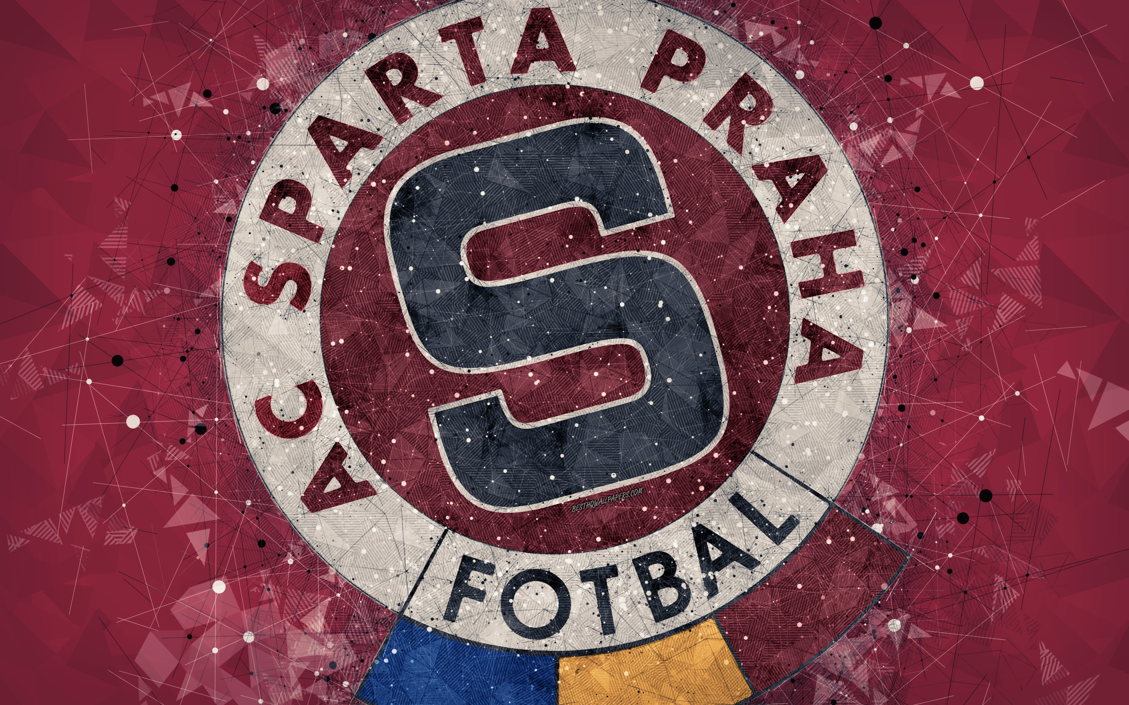 3840x2400 Download wallpaper AC Sparta Prague, 4k, geometric art, logo, Czech football club, red background, emblem, Czech First League, Prague, Czech Republic, football, creative art for desktop with resolution. High Quality HD, Desktop