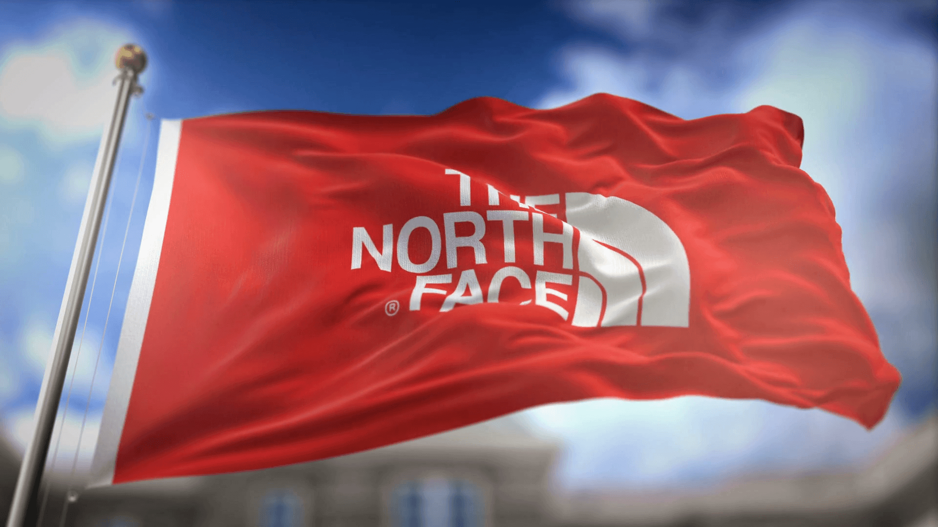 1920x1080 The North Face Red Flag Waving Slow Motion 3D Rendering Blue Sky, Desktop