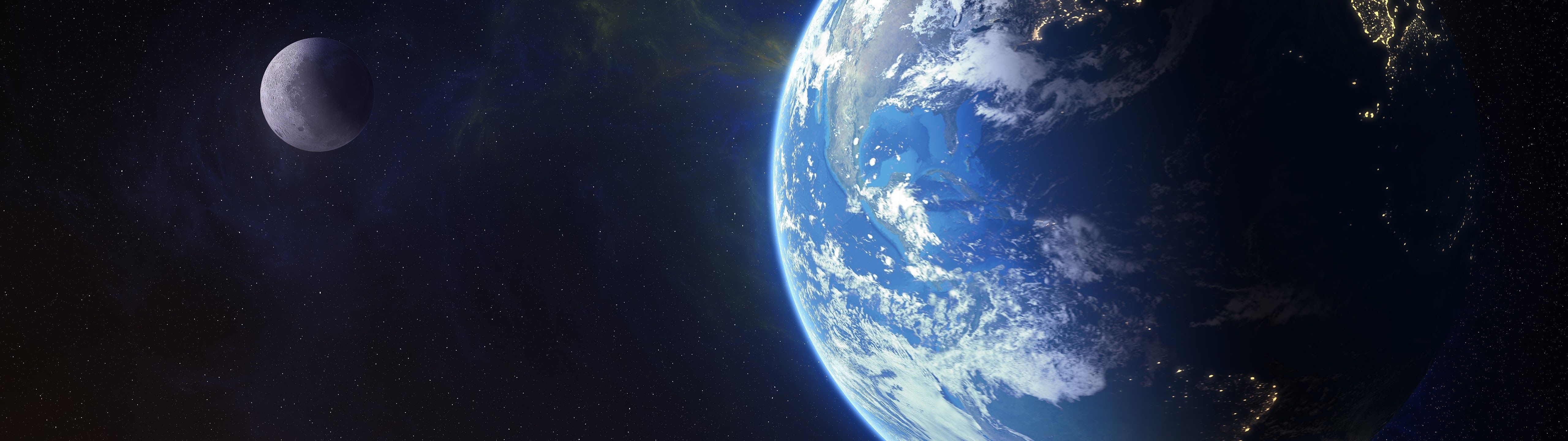 5120x1440 Earth Moon Planet Space 8K Wallpaper, Dual Screen