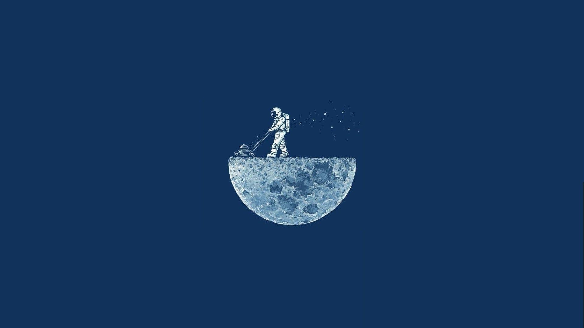 1920x1080 space, Minimalism, Blue Background, Moon, Astronaut, Astronauts, Desktop