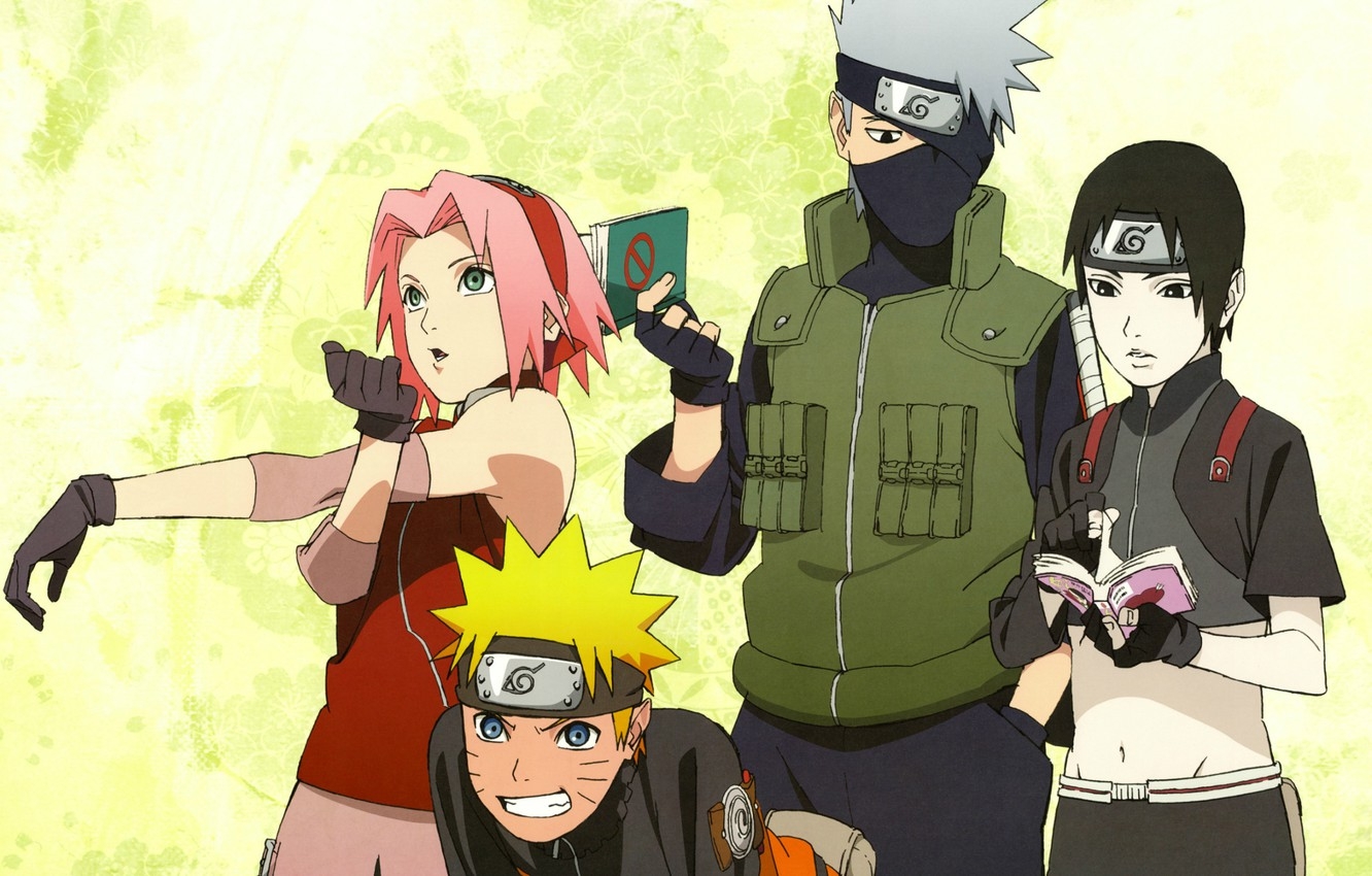 1340x850 Wallpaper book, headband, Naruto, Sakura, squad, vest, ninja, Hatake Kakashi, Sai, Naruto shippuuden, by Masashi Kishimoto image for desktop, section сёнэн, Desktop