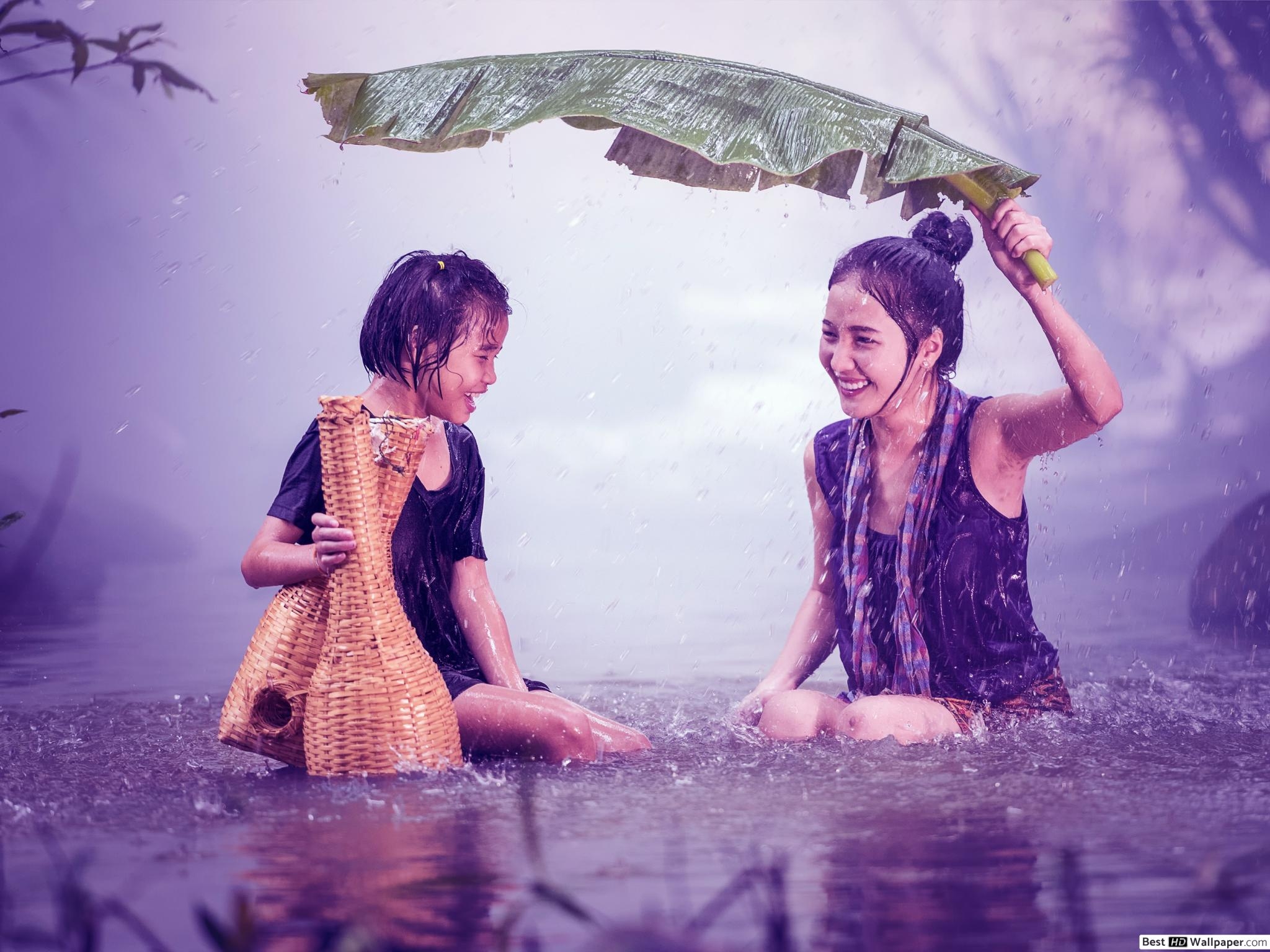 2050x1540 Mother and Daughter soaking in the rain HD wallpaper download, Desktop