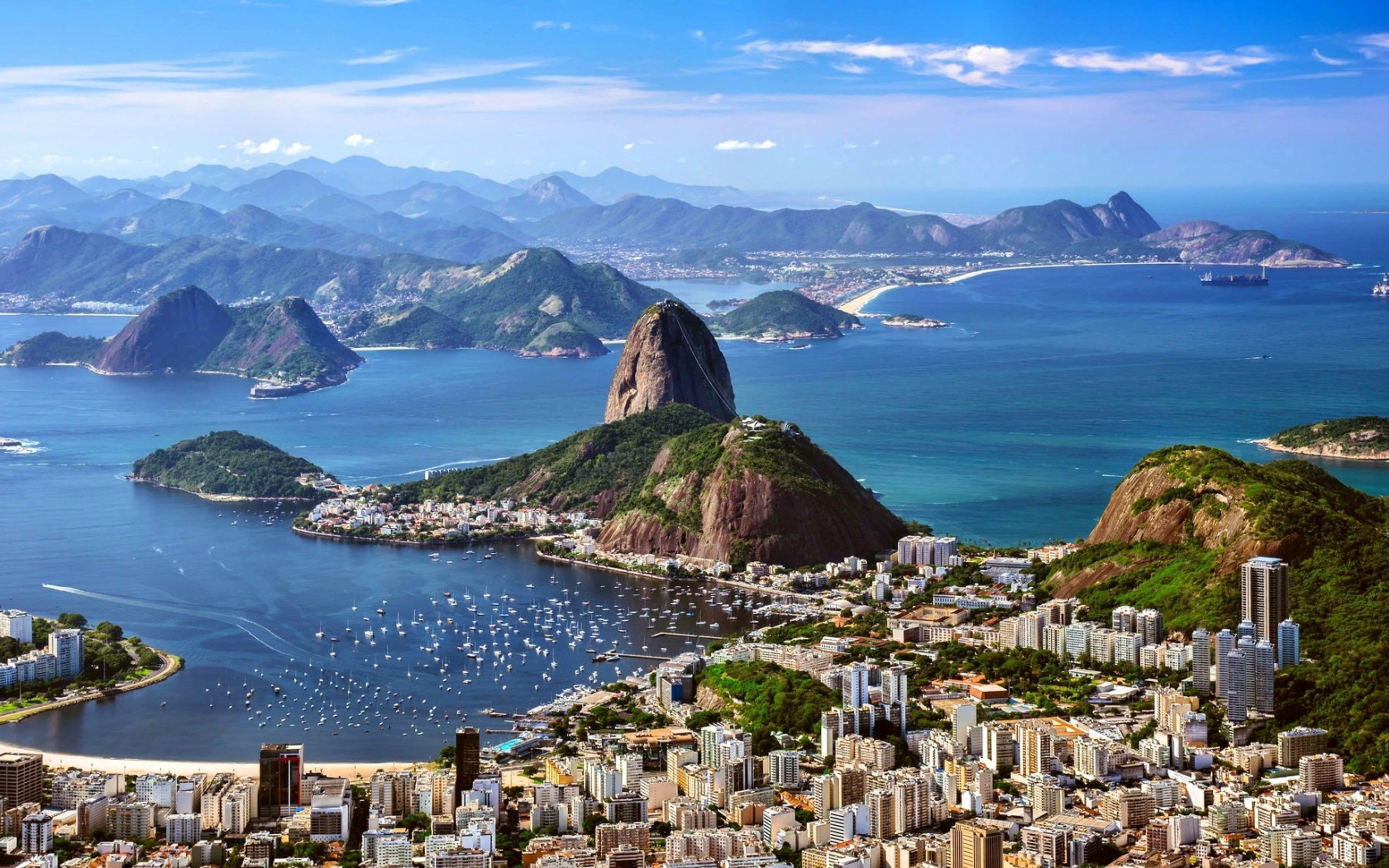 3840x2400 Rio De Zhaneiro Brazil Mountains Sea City Skyline Hd Wallpaper, Desktop