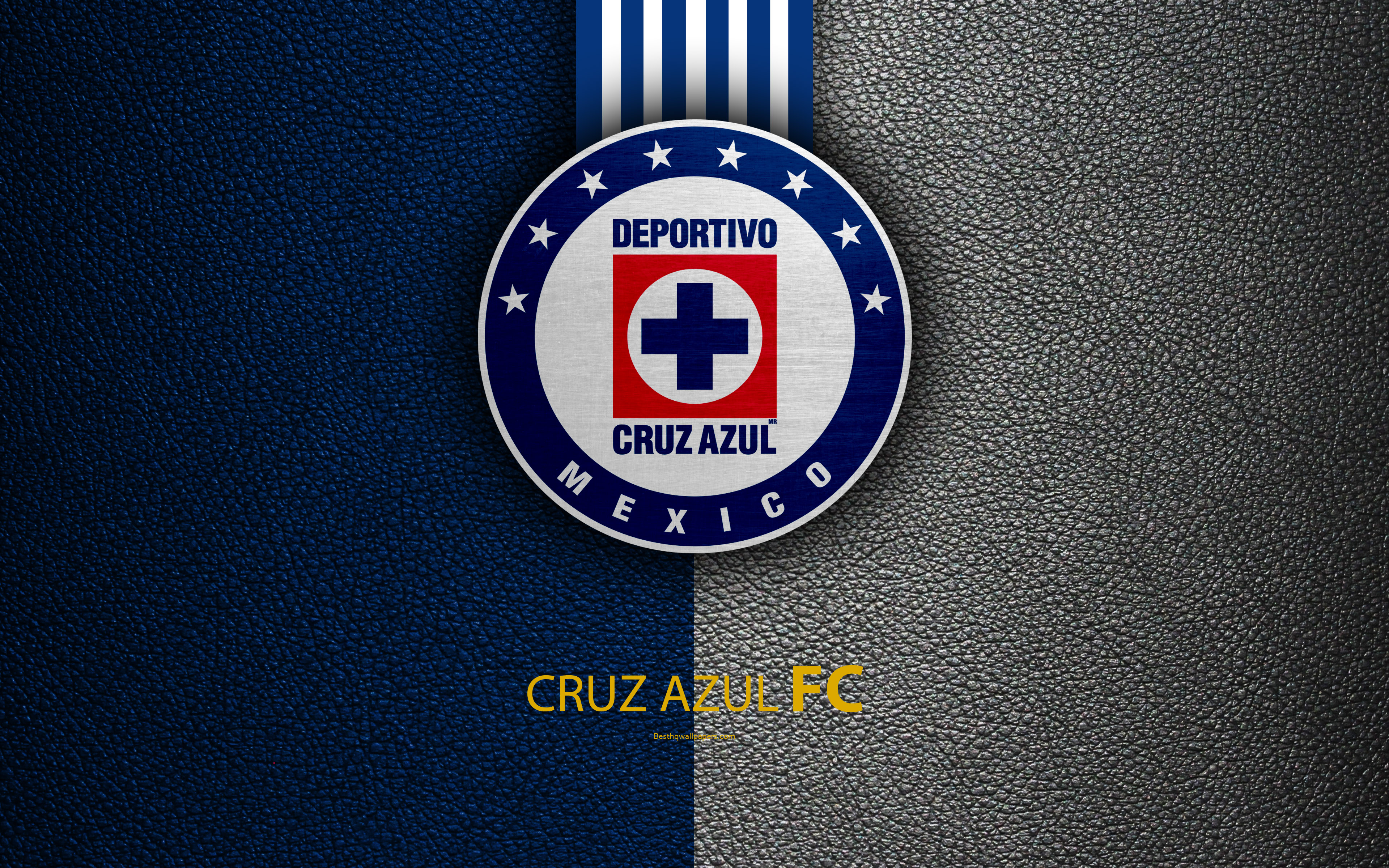 3840x2400 Download wallpaper Cruz Azul FC, 4k, leather texture, logo, Mexican football club, white blue lines, Liga MX, Primera Division, Mexico City, Mexico, football for desktop with resolution. High Quality HD picture, Desktop