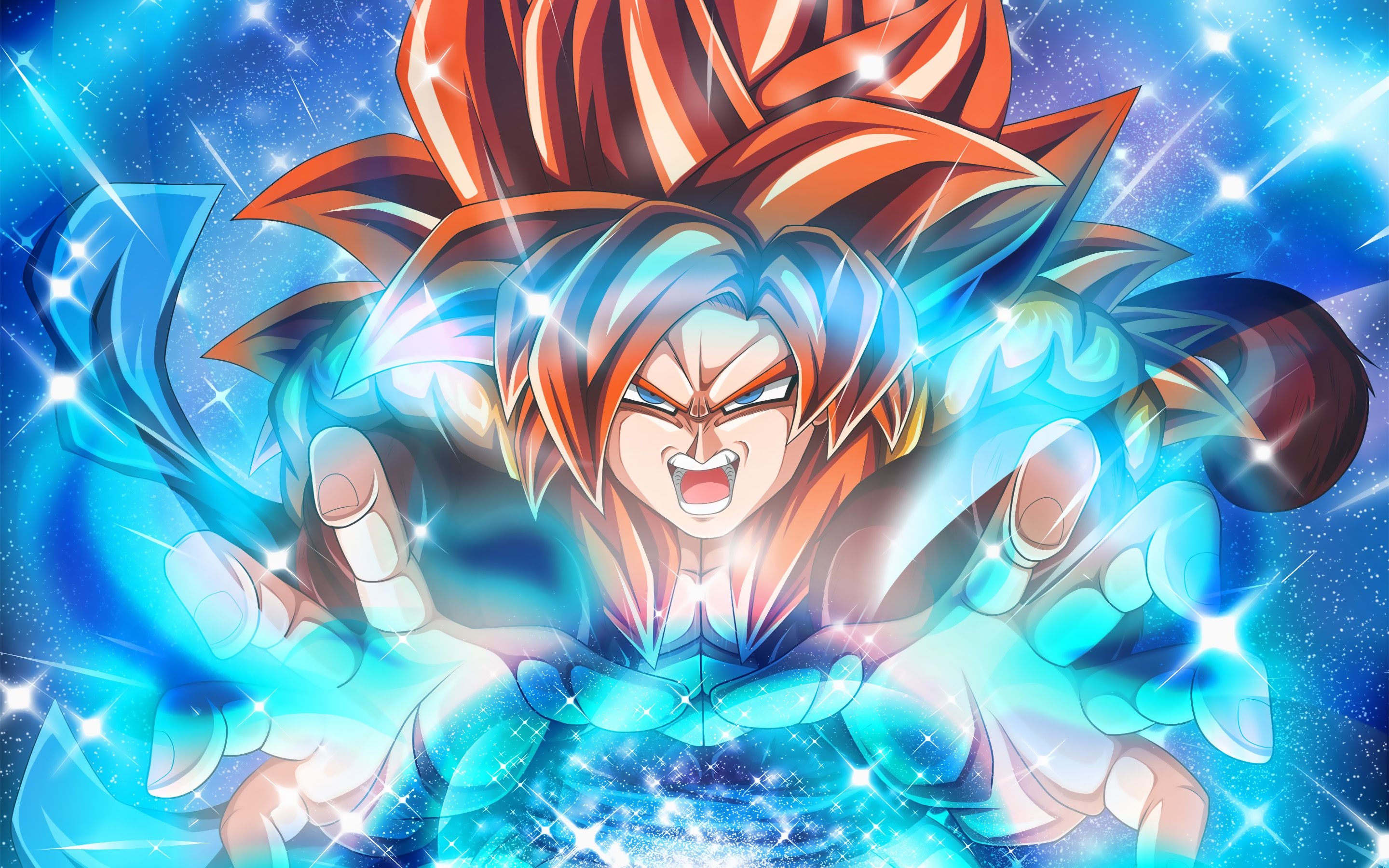 2880x1800 Download wallpaper Gogeta, blue fire, DBS, artwork, Super Saiyan, Desktop