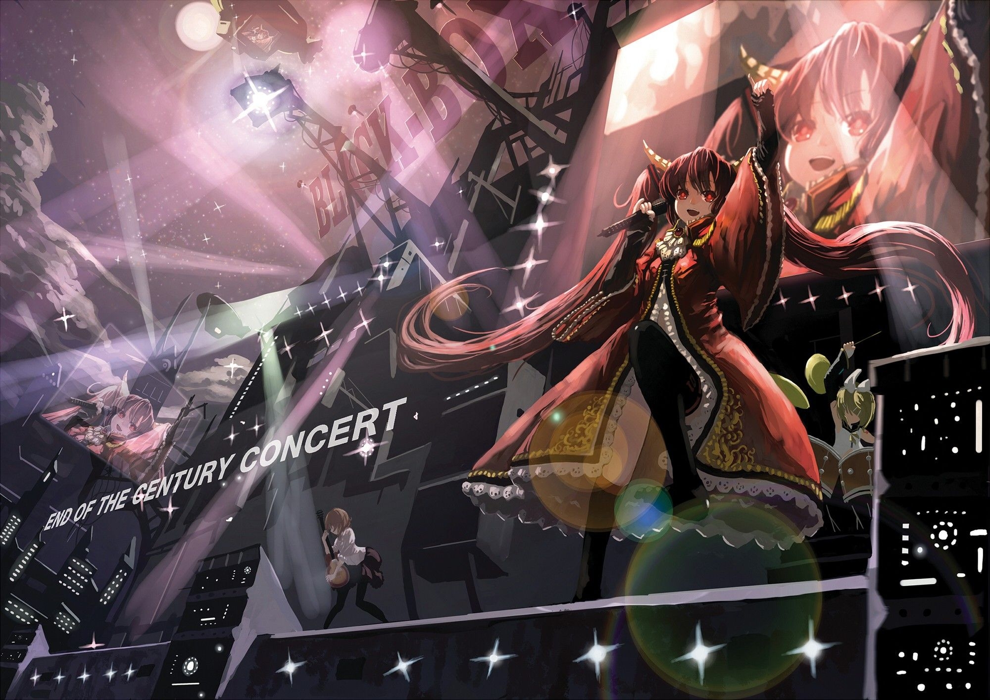 2000x1420 Anime Concert Girl Hatsune Miku Twintails Long Hair Red Eyes Red Hair Wallpaper:, Desktop