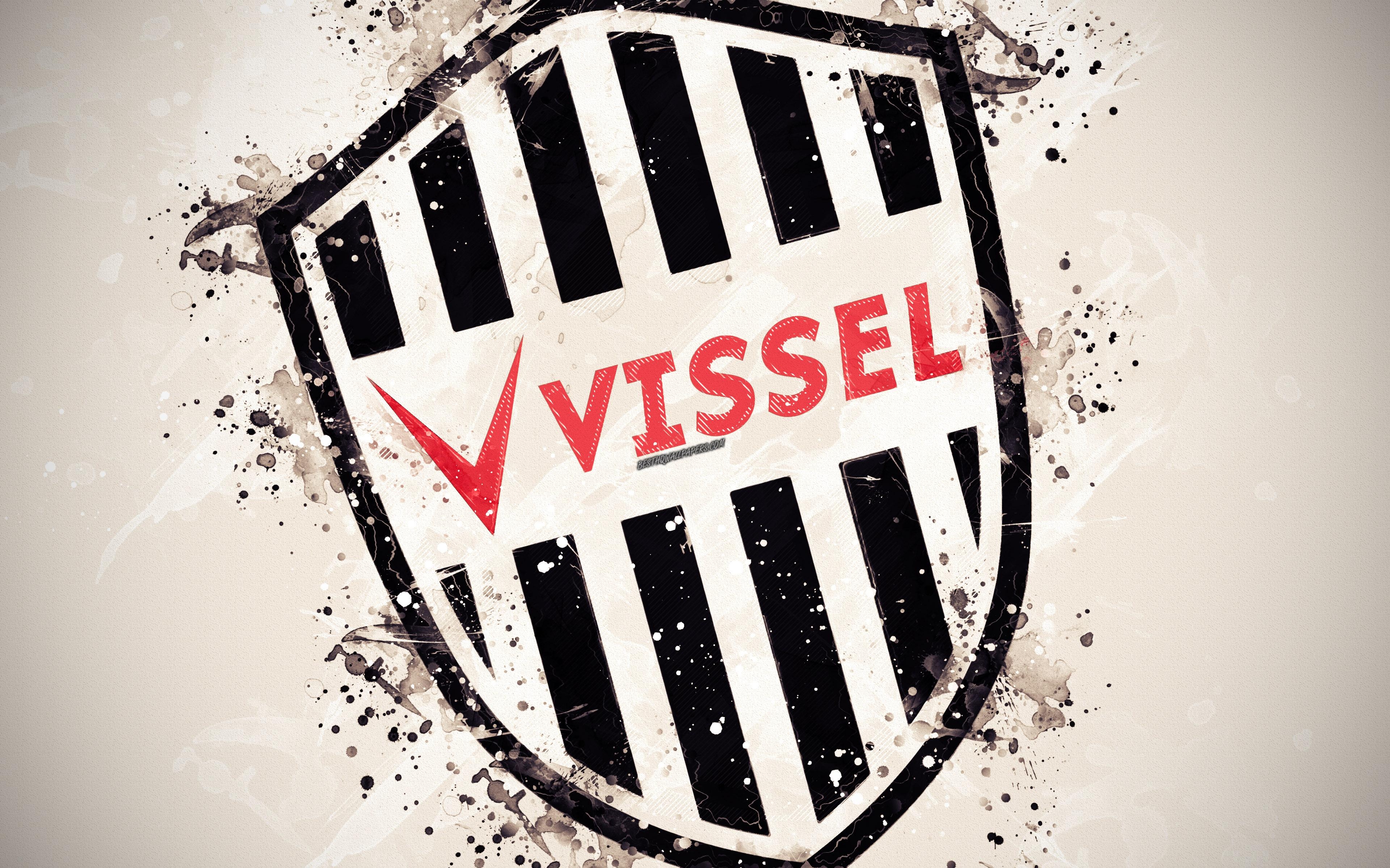 3840x2400 Download wallpaper Vissel Kobe, 4k, paint art, logo, creative, Desktop