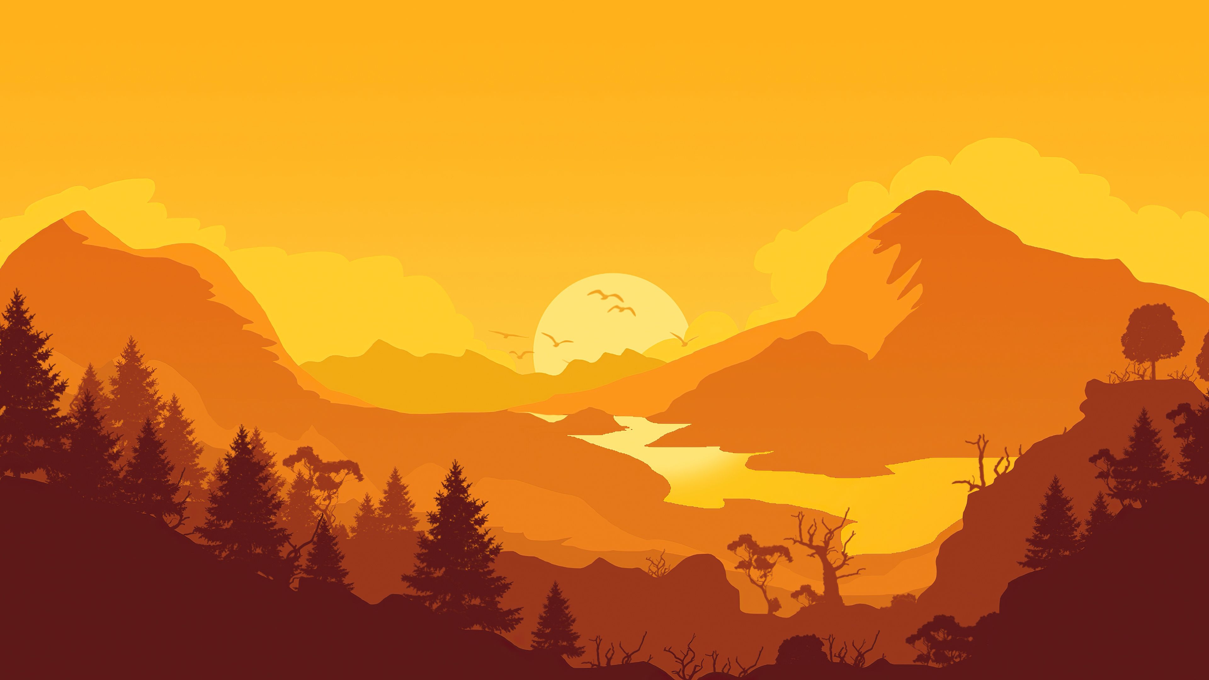 3840x2160 Wallpaper 4k Firewatch Sunrise Minimal 4k Wallpaper, Desktop