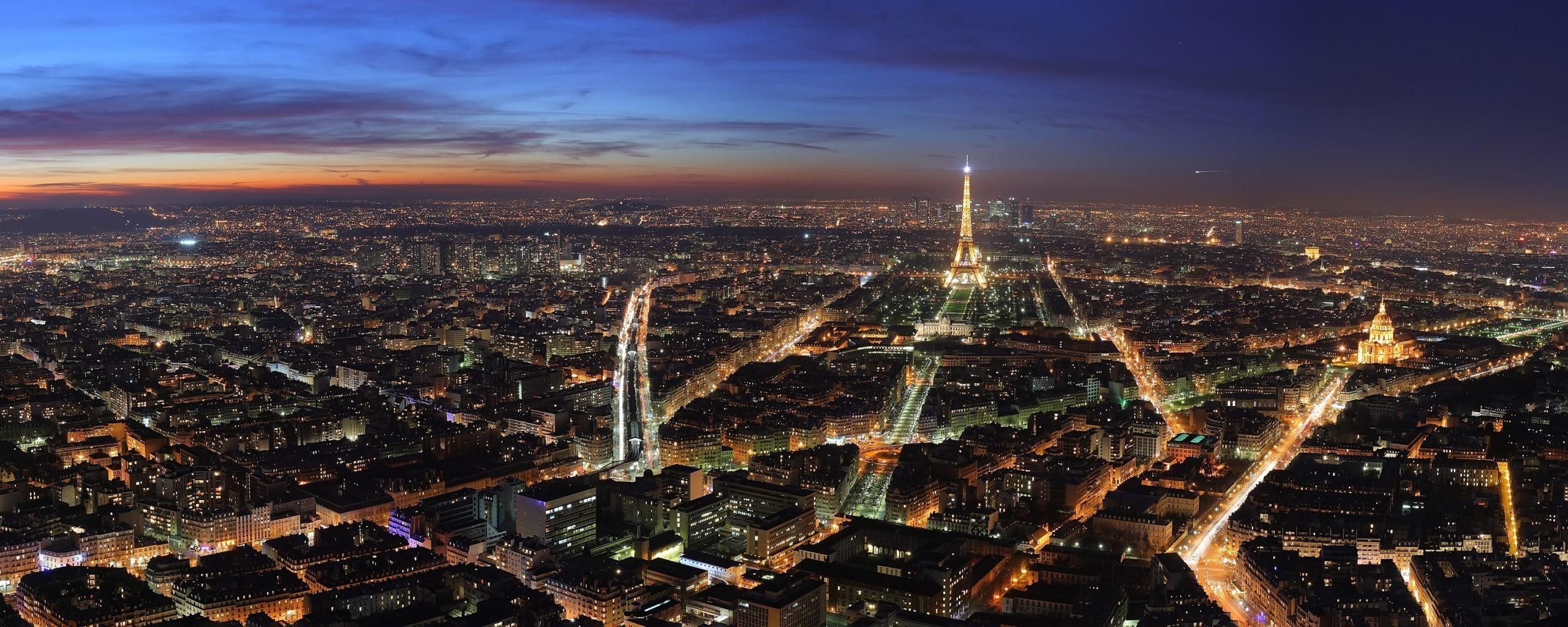 2560x1030 Paris at Night Dual Monitor Wallpaper, Dual Screen