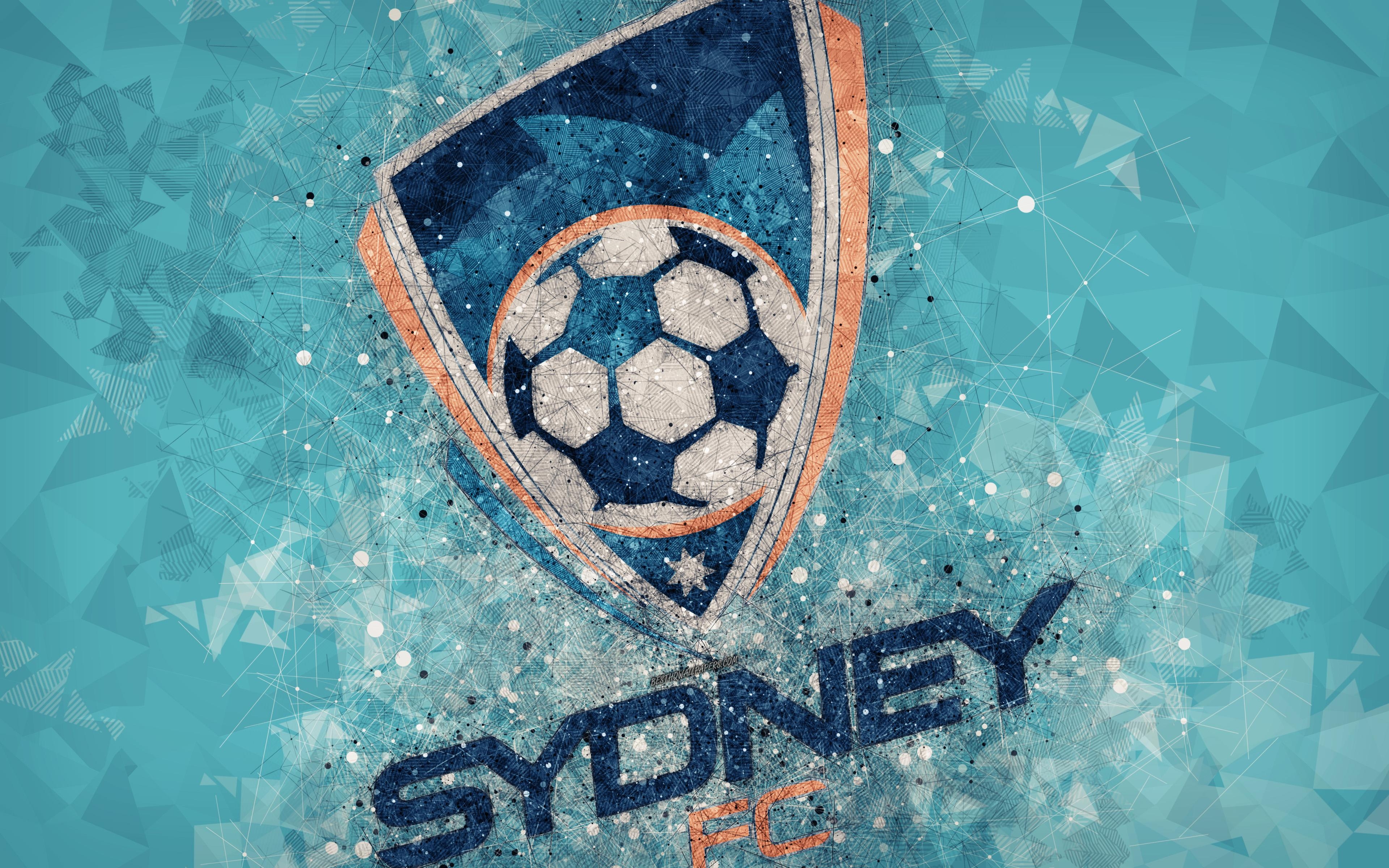 3840x2400 Download wallpaper Sydney FC, 4k, logo, geometric art, Australian, Desktop