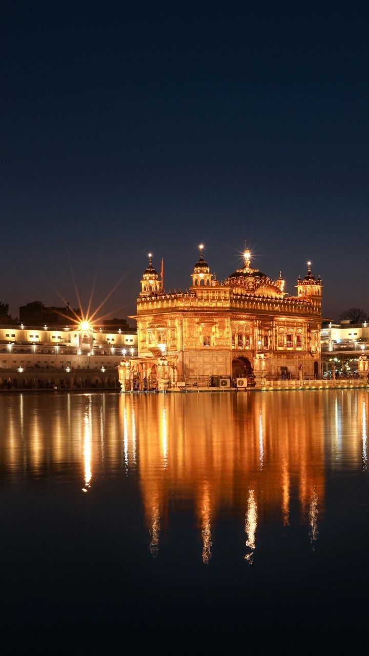 720x1280 Golden Temple At Night Is Architectural, Phone