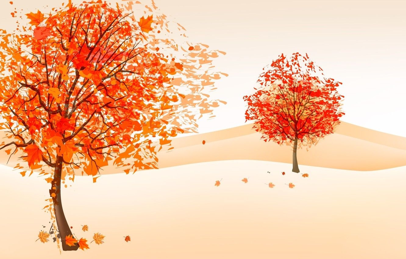 1340x850 Wallpaper autumn, trees, the wind, foliage, figure image for desktop, section минимализм, Desktop