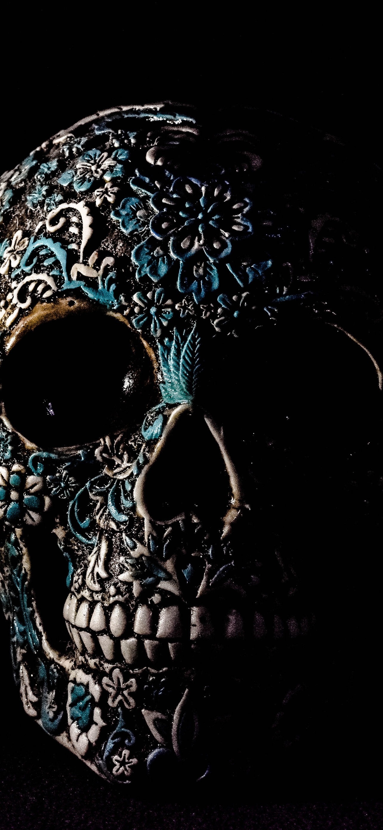 1290x2780 Skull Wallpaper 4K, Human, Skeleton, Black background, Art, 5K, Graphics CGI, Phone