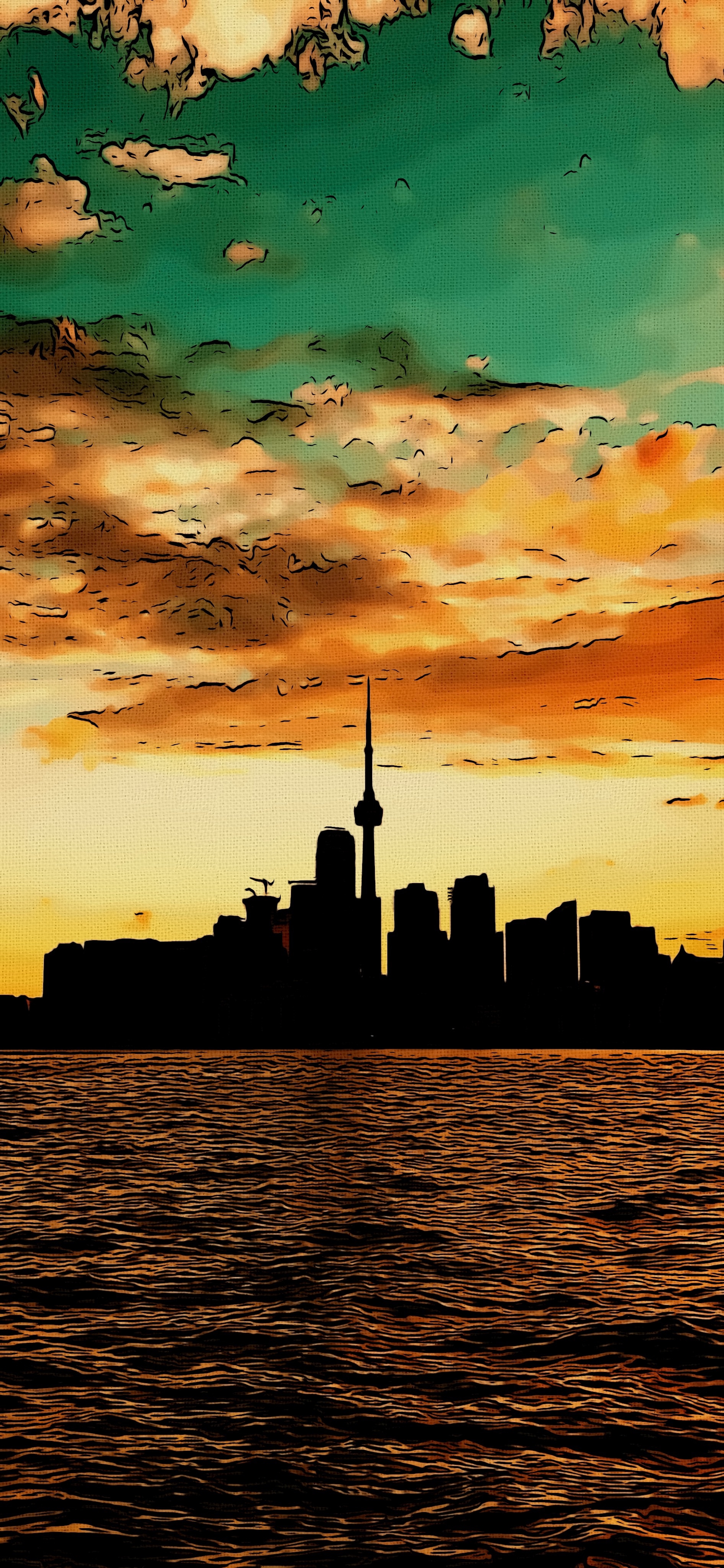 1900x4100 iPhone sunset canvas wallpaper, Phone