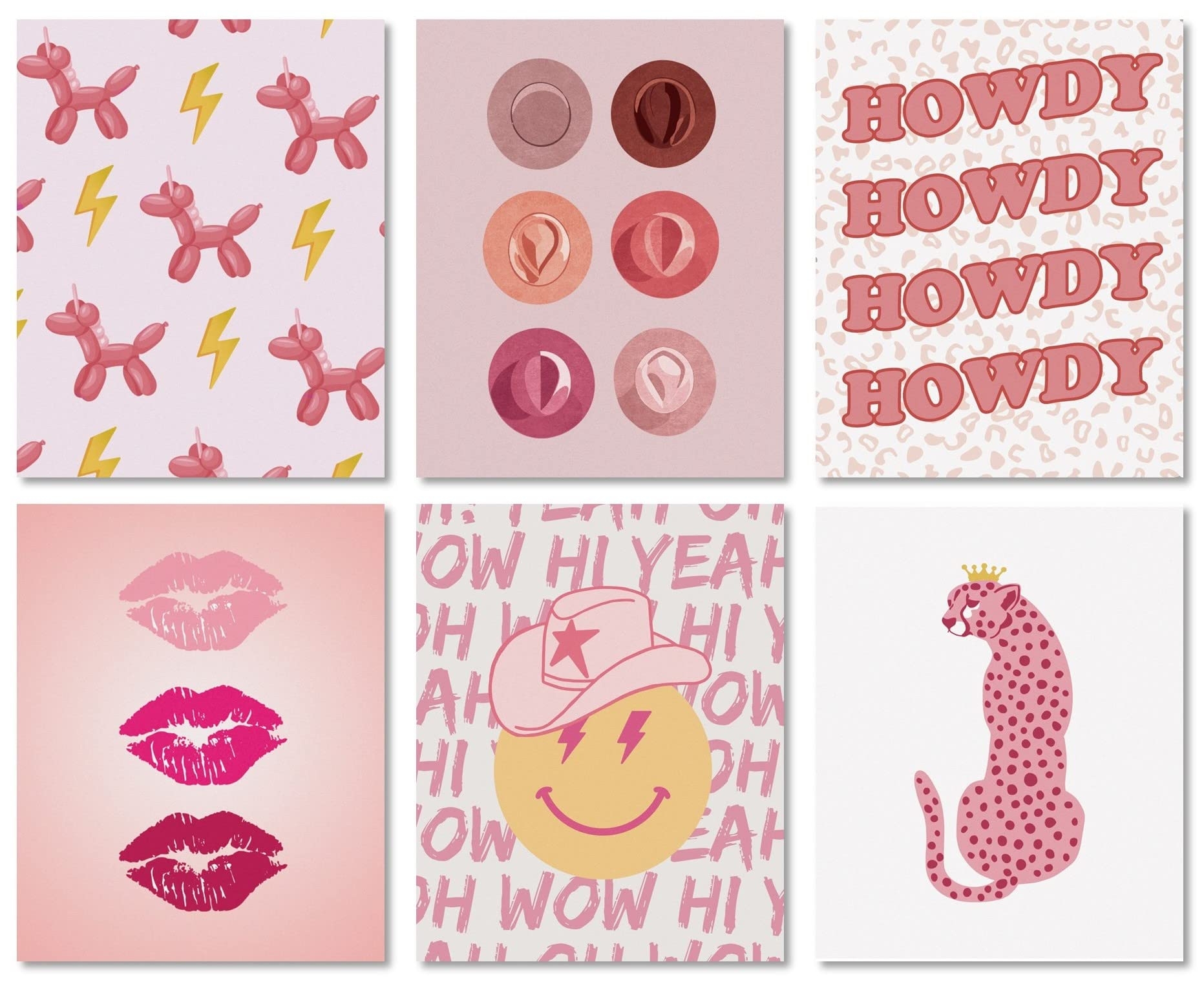 1870x1530 MINI ZOZI Preppy Room Decor Light Pink Posters 6PCS 8X10 UNFRAMED Aesthetic Trendy Girls Dorms Wall Art Decoration Hot Teen Cute Leopard Cheetah Prints Lips Cowgirl Hat Howdy Smiley Face Balloon, Desktop