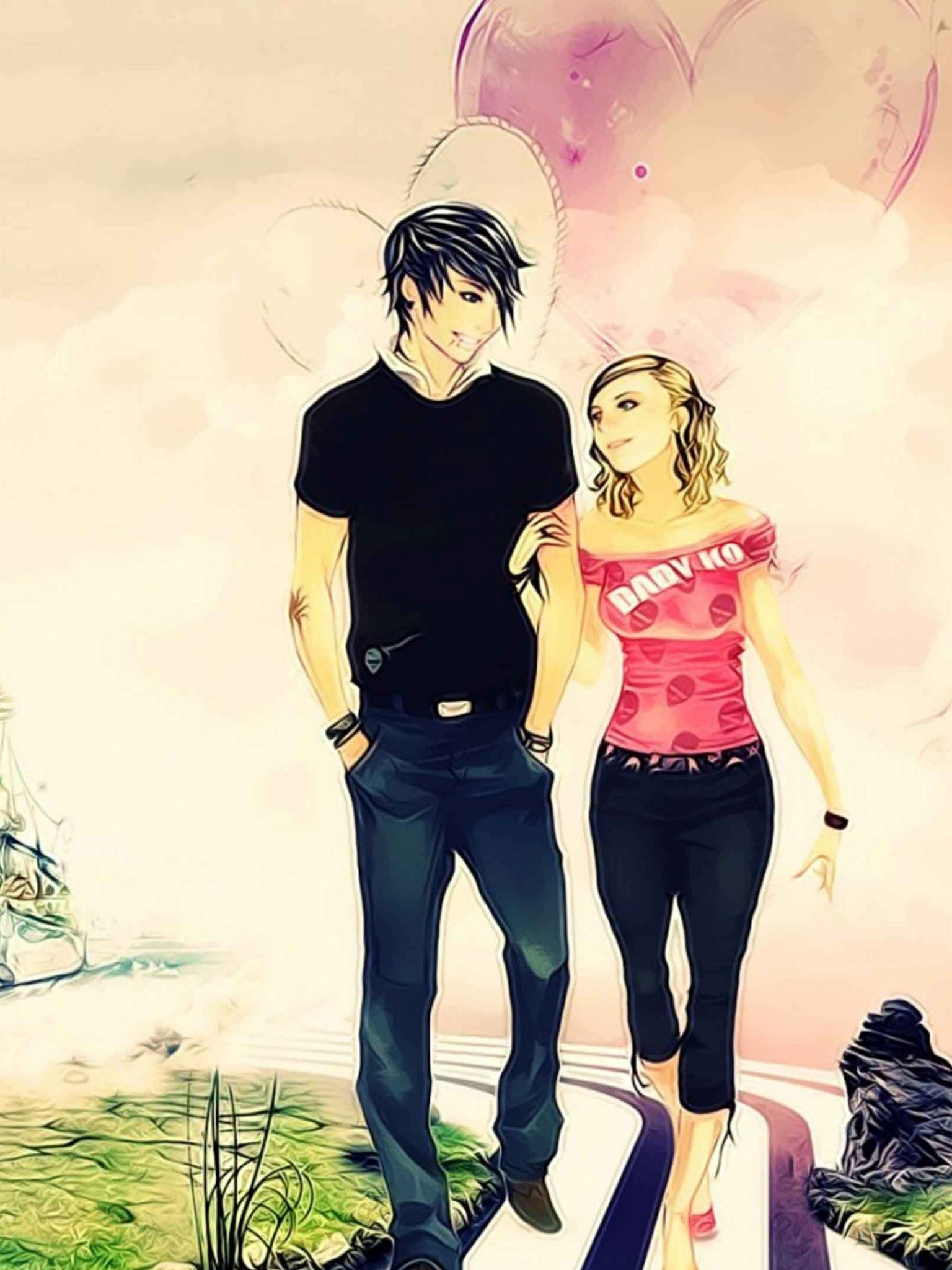 1540x2050 3D Wallpaper HD Love Cartoon, Phone