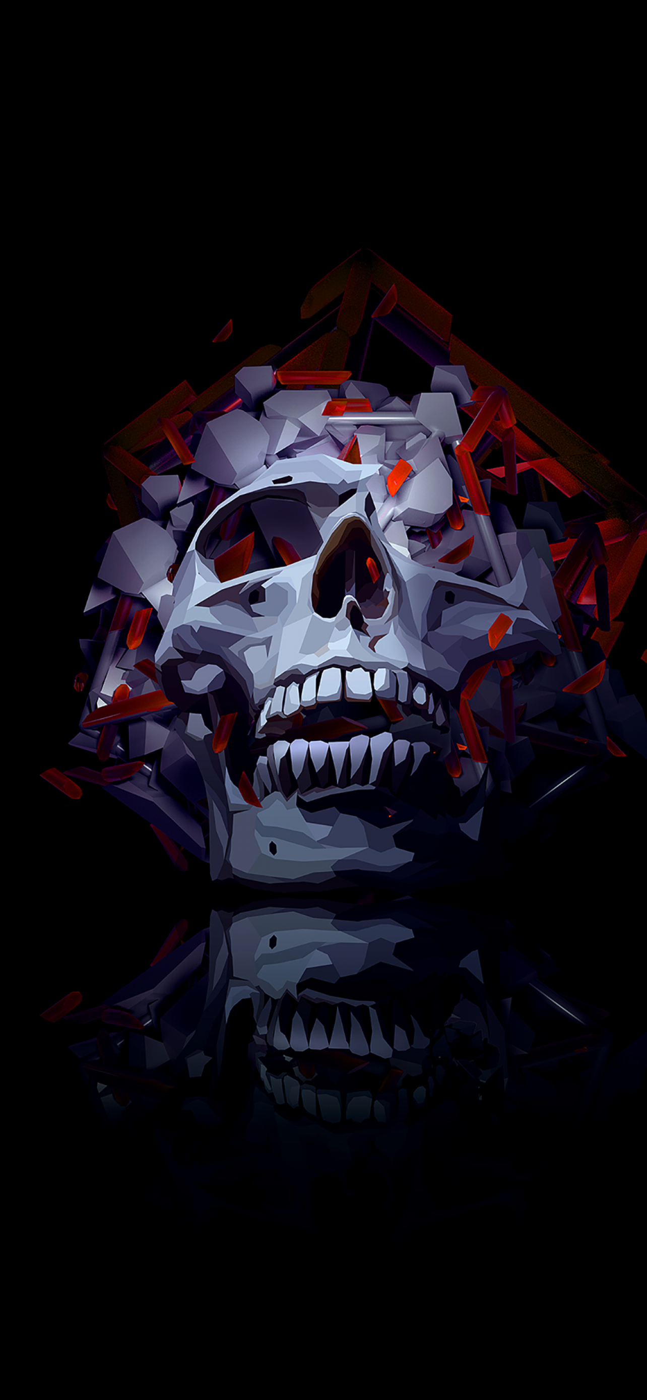 1290x2780 Skull Wallpaper 4K, Low Poly, Artwork, AMOLED, Black Background, Black Dark, Phone