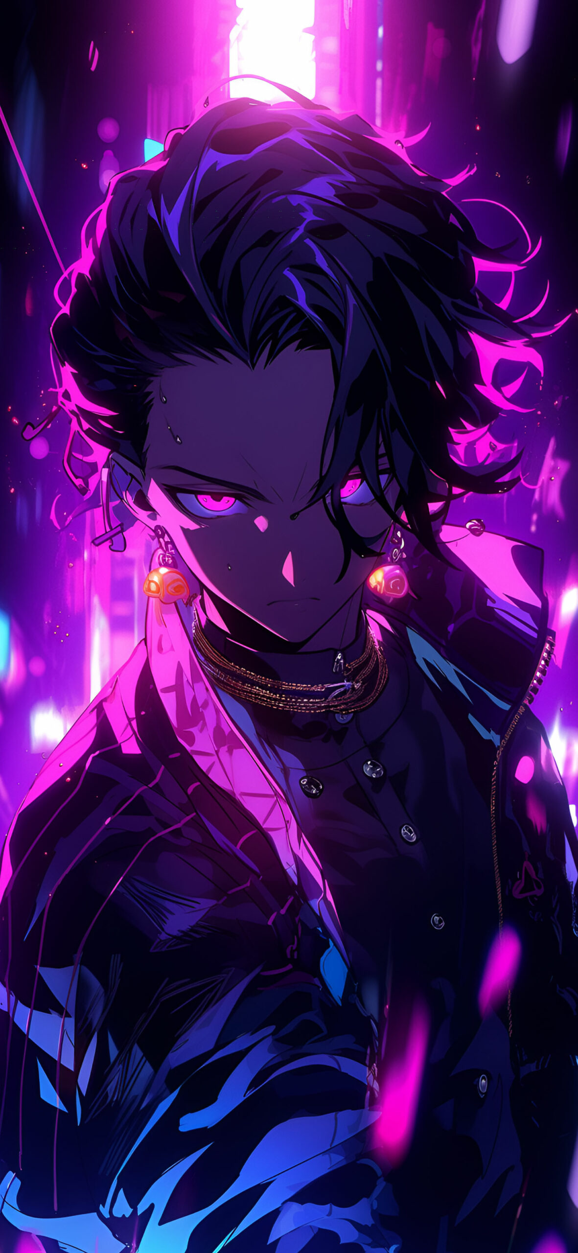 1190x2560 Stylish Anime Guy Purple Wallpaper, Phone