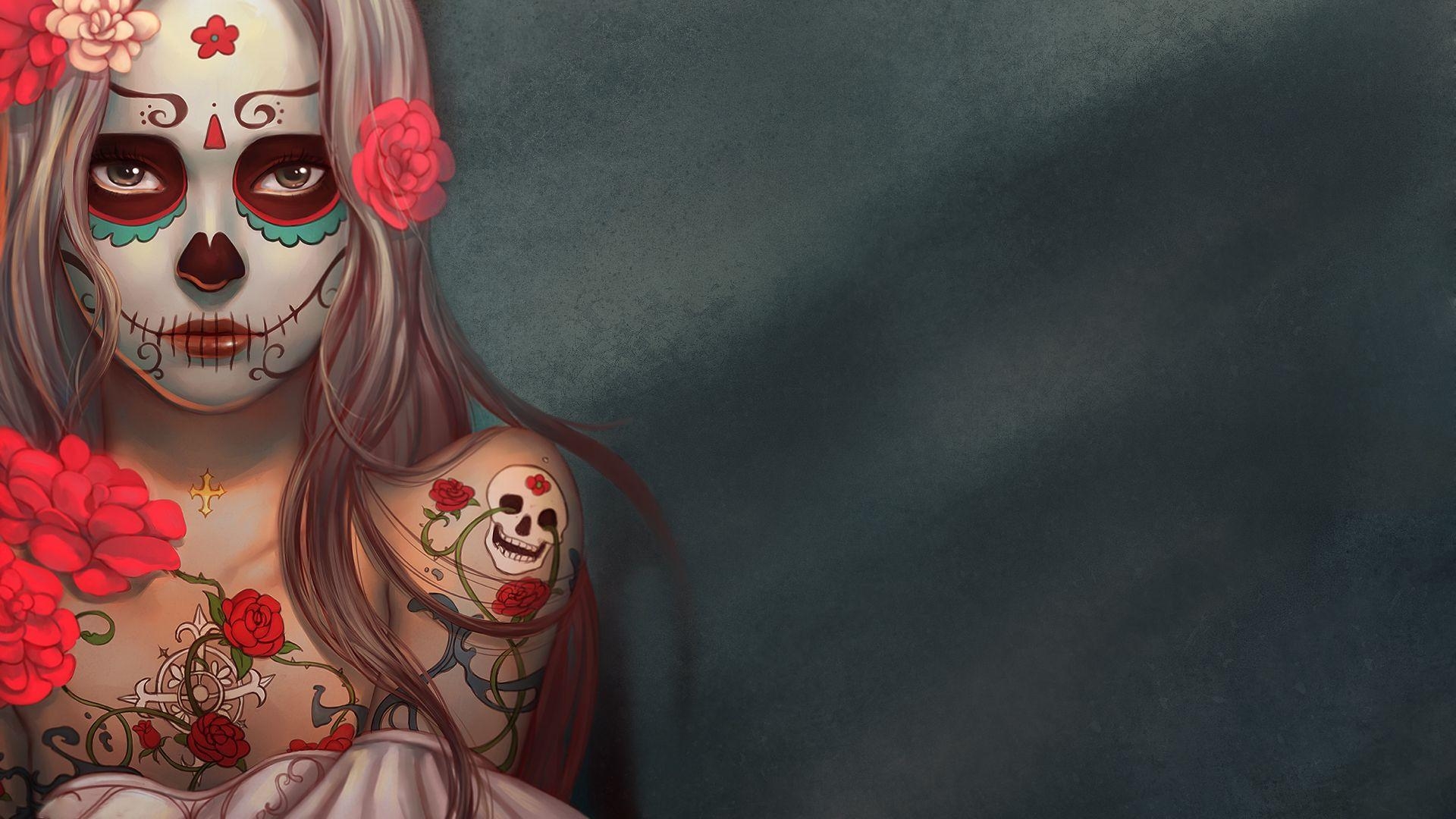 1920x1080 Girl Decorated for Dia de Los Muertos HD Wallpaper, Desktop