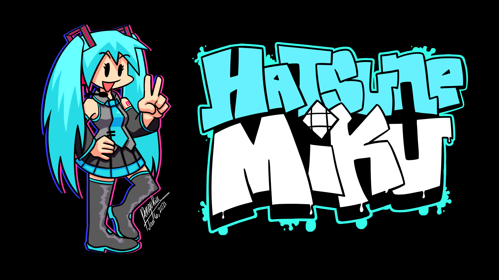 1920x1080 FNF Hatsune Miku Fanart by P3ngu1nFaN on Newgrounds, Desktop