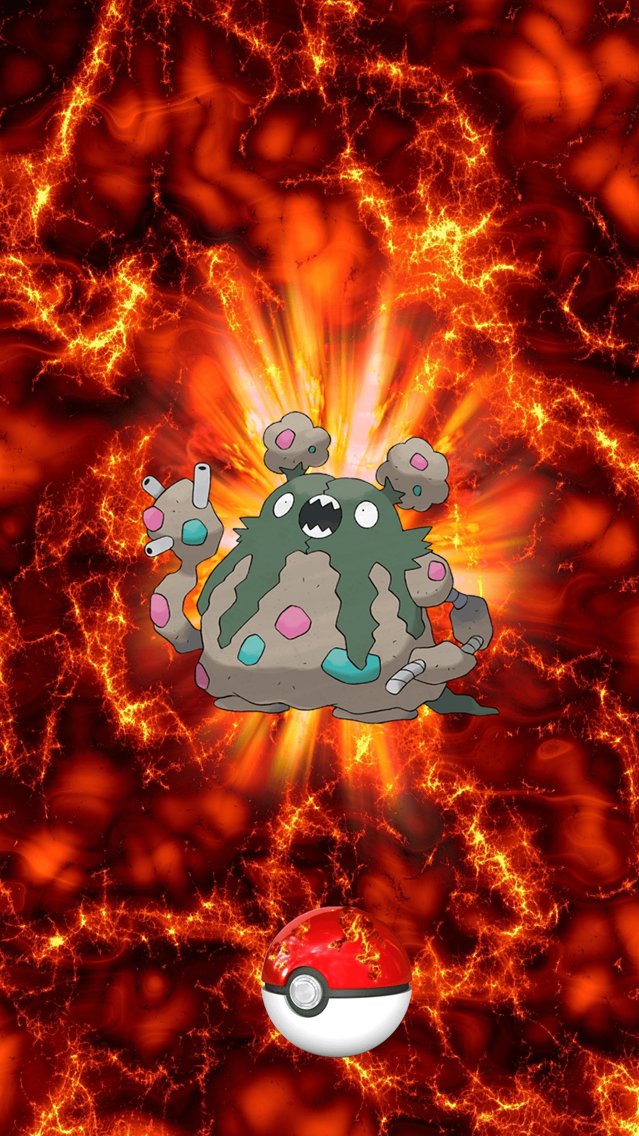 1250x2210 Fire Pokeball Garbodor Dustdas 102 Trubbish, Phone