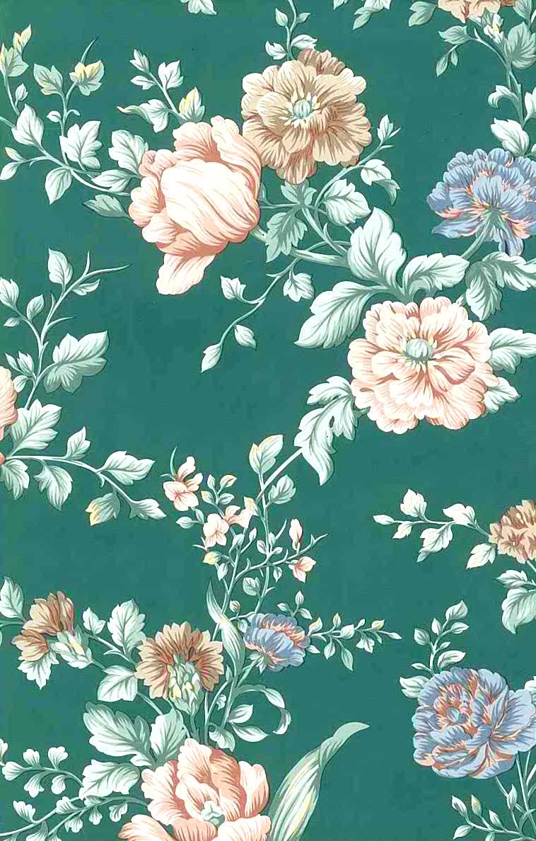 760x1190 English Cottage Floral Vintage Wallpaper Peach Green Pink Blue 24719, Phone