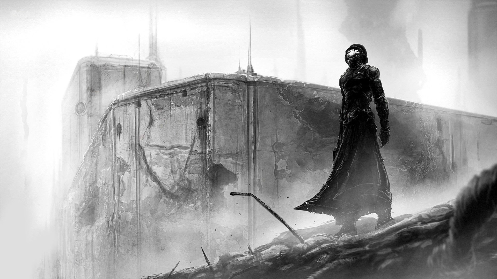 1920x1080 artwork, Fantasy Art, Concept Art, Warrior, Monochrome, Alone Wallpaper HD / Desktop and Mobile Background, Desktop