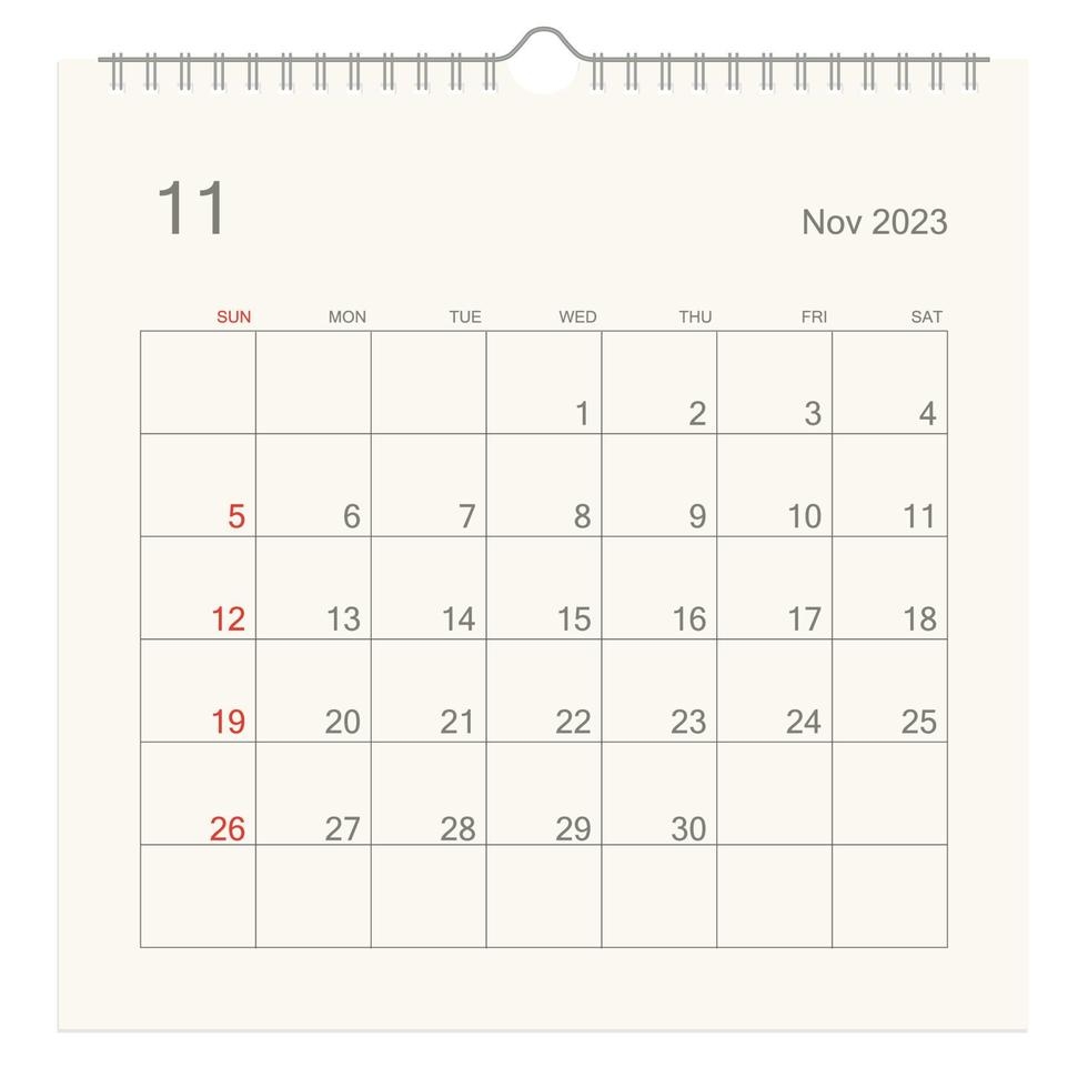 980x980 November 2023 calendar page on white background. Calendar background for reminder, business planning, appointment meeting and event. Week starts from Sunday. Vector, Phone