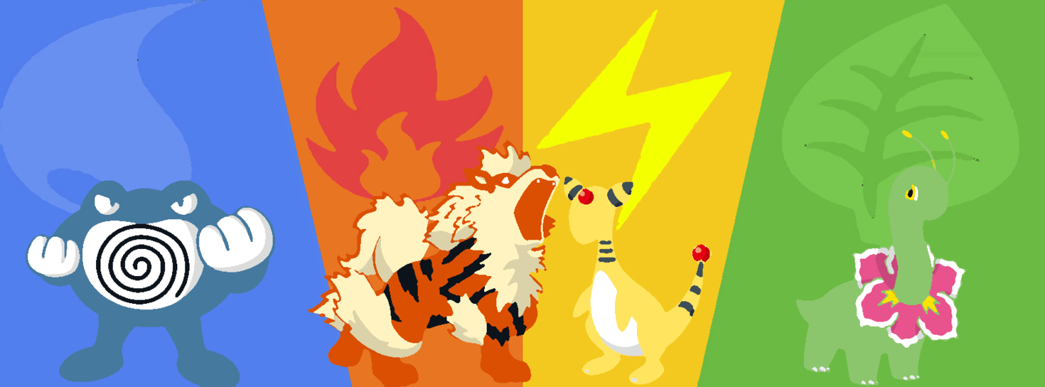 1470x550 Poliwrath, Archanine, Ampharos, Meganium, Dual Screen