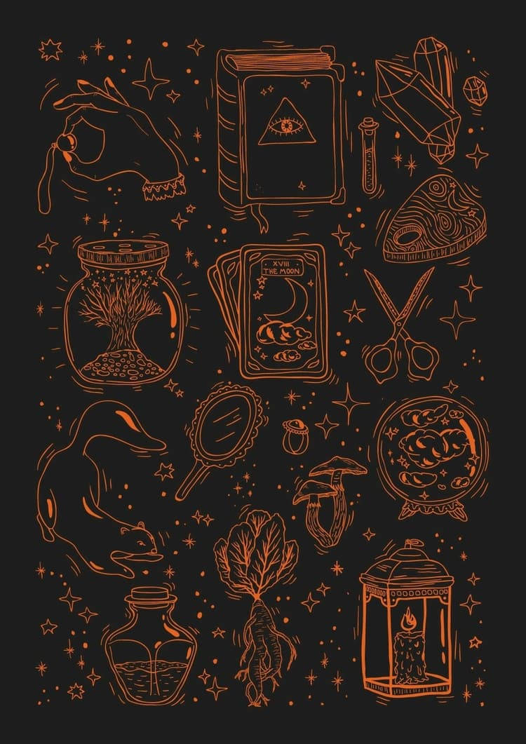 750x1070 Minimalistic Witchy Doodle Wallpaper, Phone