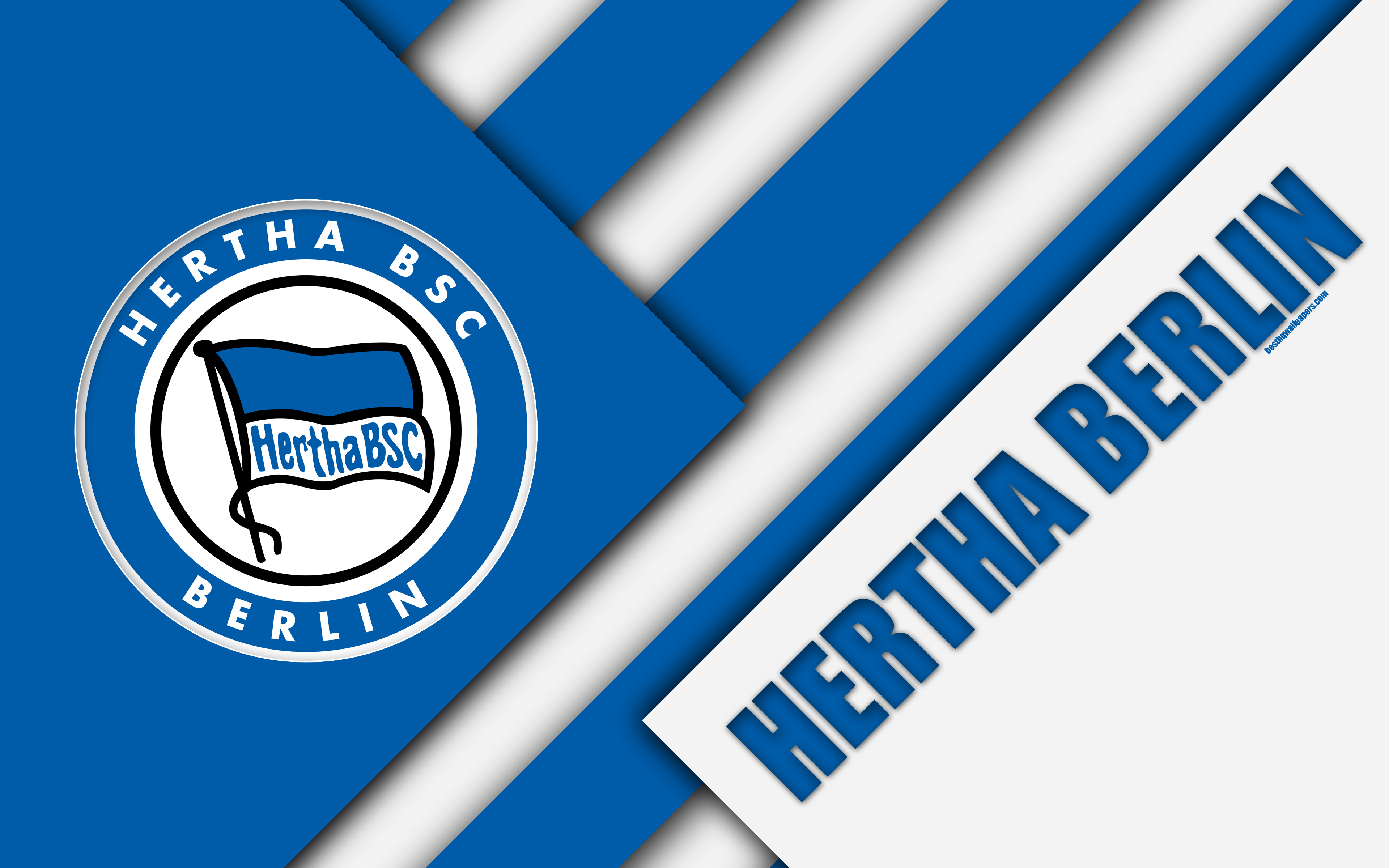 3840x2400 Download wallpaper Hertha Berlin, FC, 4k, material design, emblem, Desktop