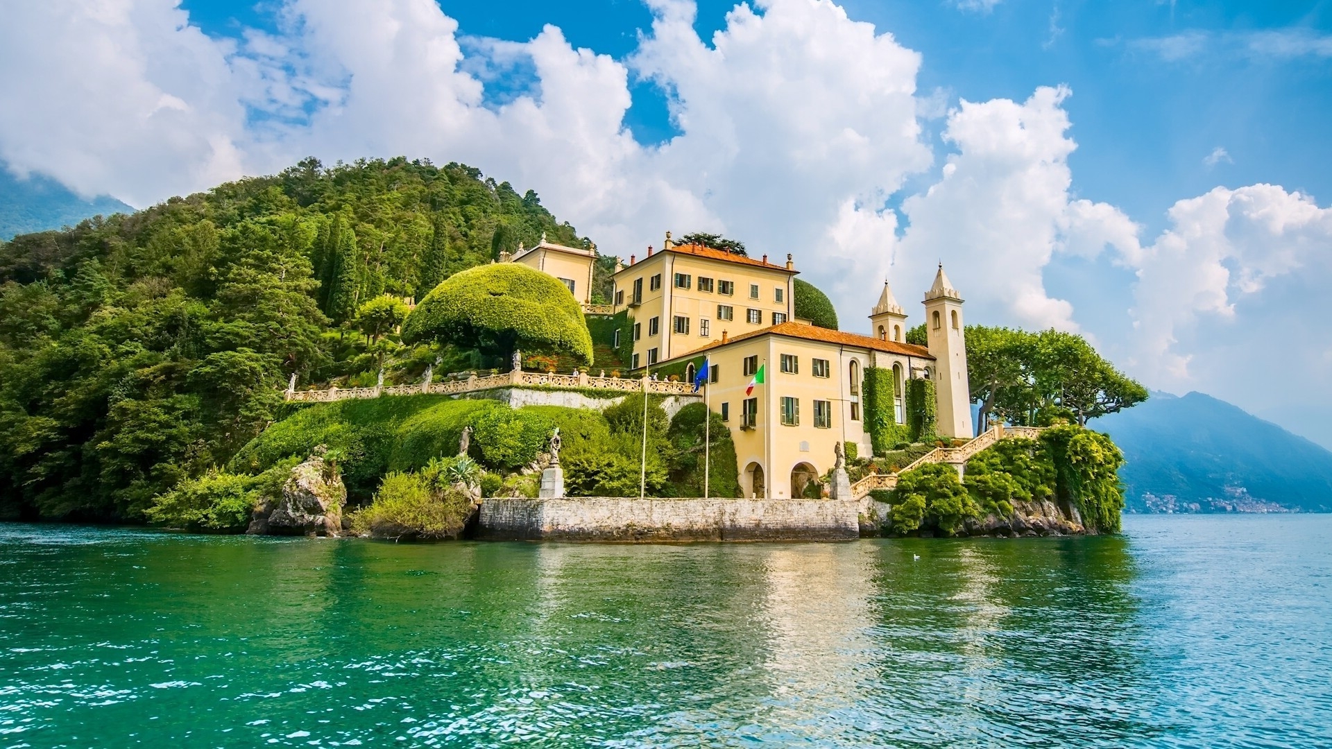 1920x1080 nature, Landscape, Building, Clouds, Hill, Trees, Forest, Lake Como, Italy, Cottage, Tower, Rock, Sculpture, Town Wallpaper HD / Desktop and Mobile Background, Desktop