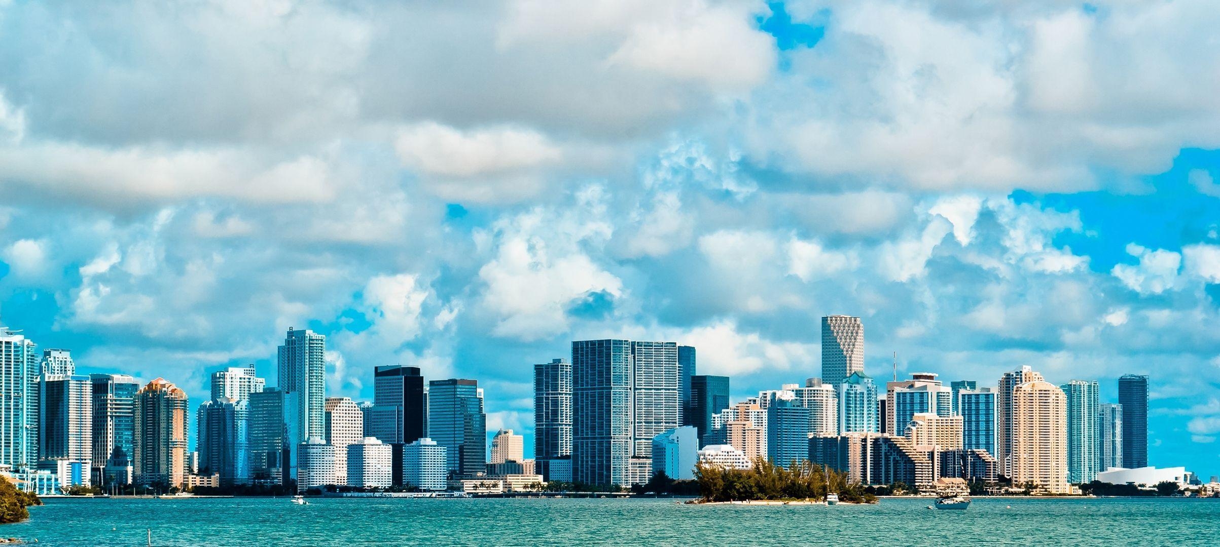 2410x1080 Download Wallpaper Miami, Usa, America, Miami beach, Sky, Clouds, Dual Screen