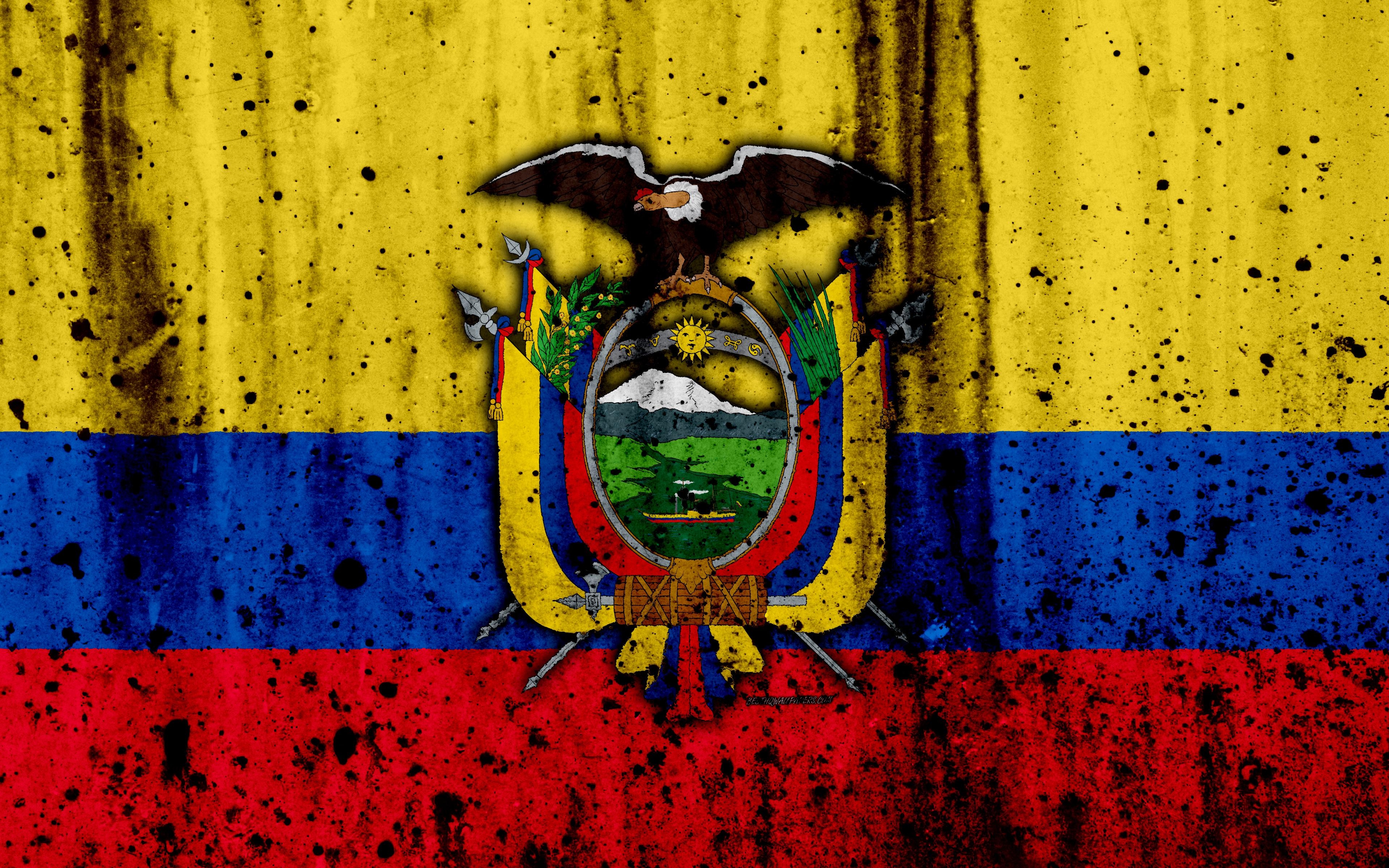 3840x2400 Download wallpaper Ecuadorian flag, 4k, grunge, South America, flag, Desktop