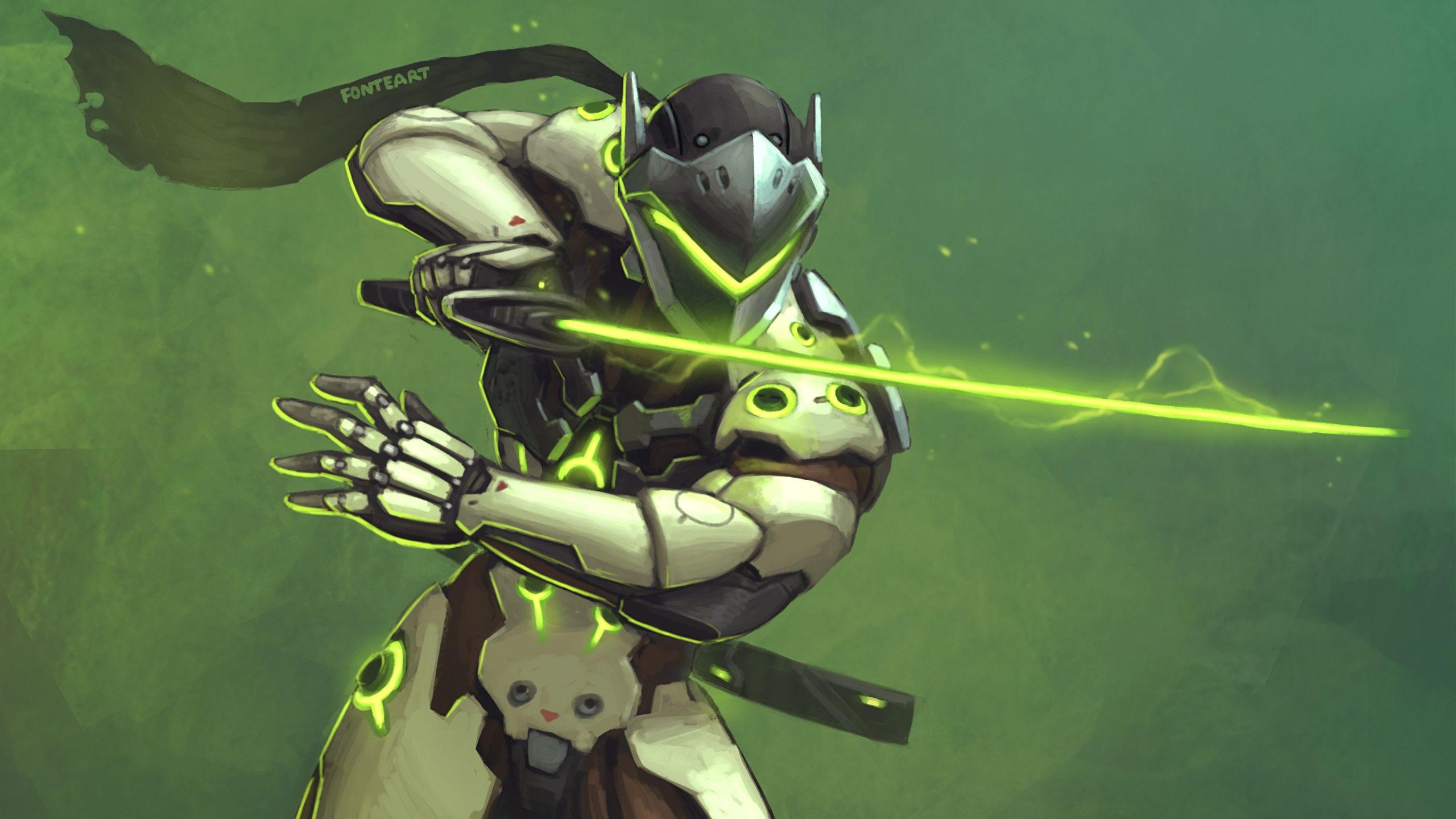 2560x1440 Wallpaper Overwatch Swords armour Warriors Genji Shimada, Desktop