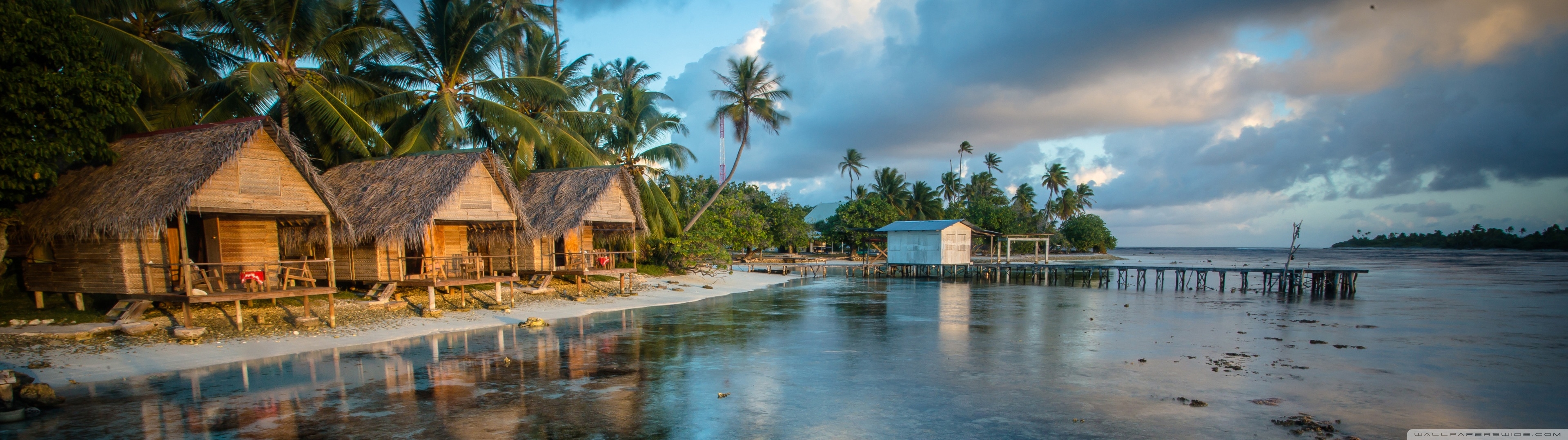 3840x1080 Bungalows On The Reef French Polynesia ❤ 4K HD Desktop Wallpaper, Dual Screen