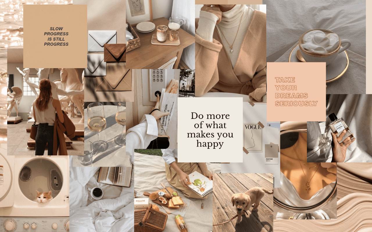 1280x800 Beige Brown Aesthetic Wallpaper Collage, Desktop