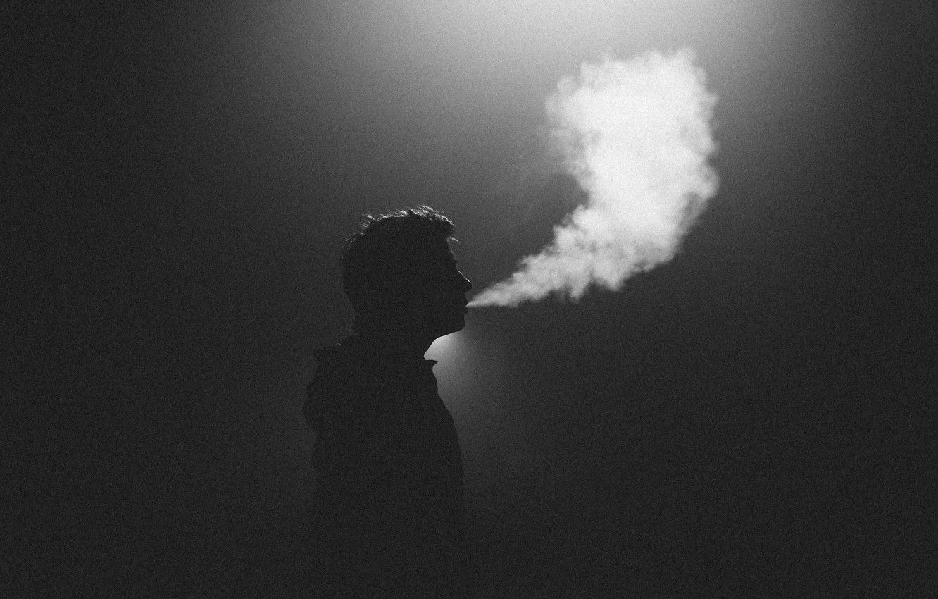 1340x850 Wallpaper light, smoke, silhouette, male, Smoking image, Desktop