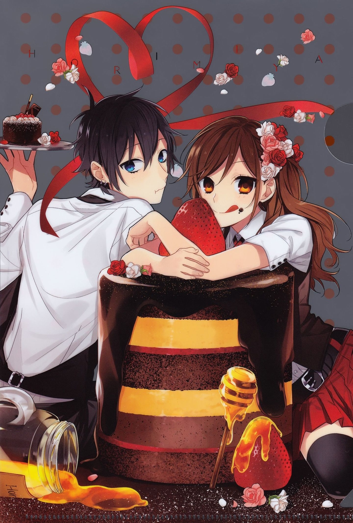 1440x2130 Cake food anime series couple Horimiya rose wallpaperx2130, Phone