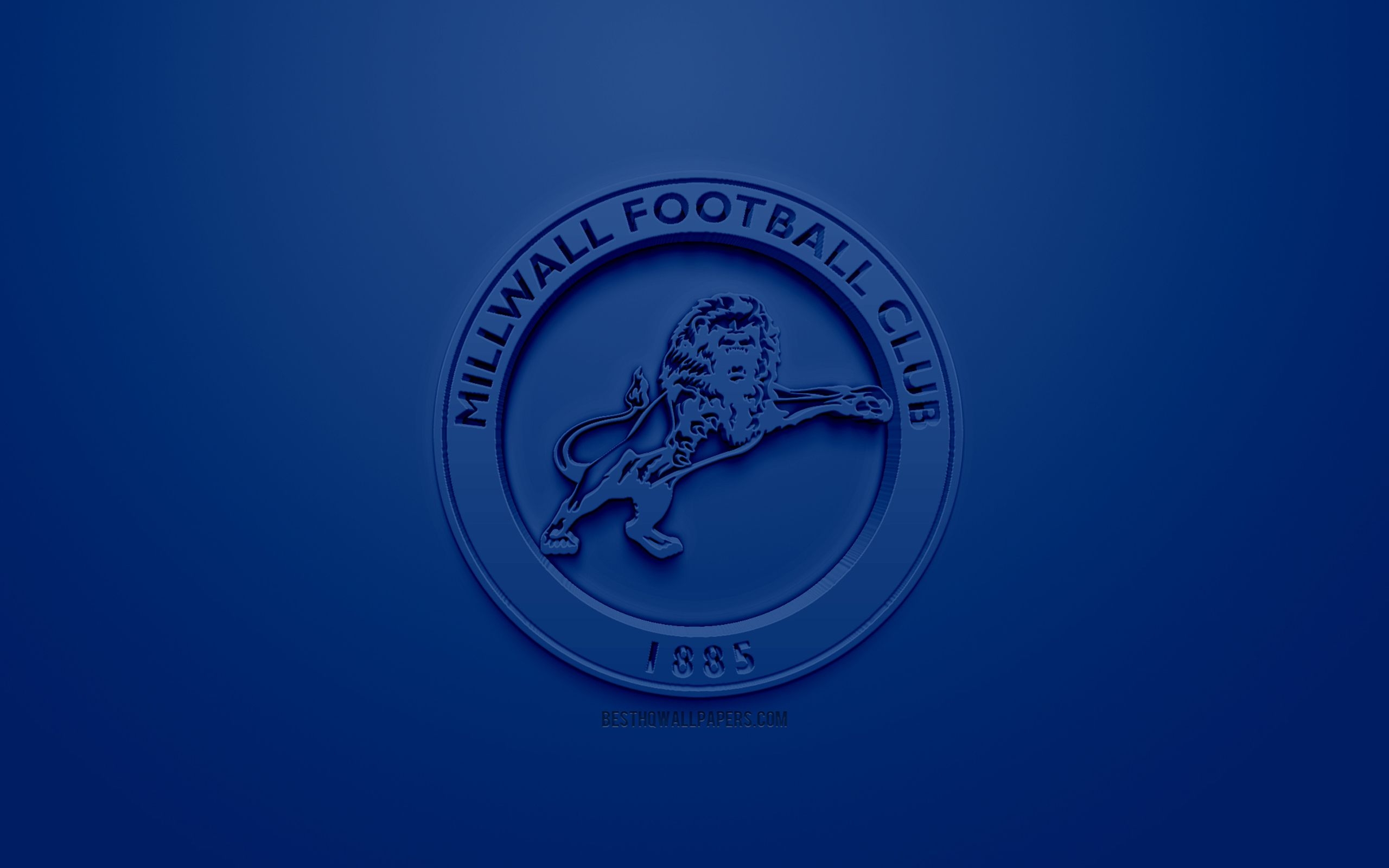 2560x1600 Download wallpaper Millwall FC, creative 3D logo, blue background, Desktop