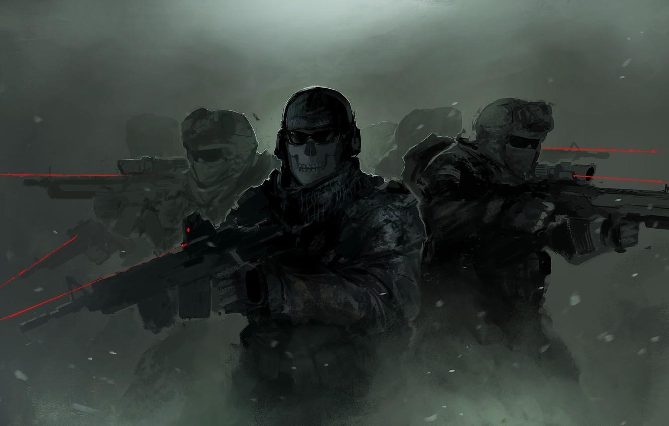 1340x850 Wallpaper soldiers, ghost, Activision, Infinity Ward, Call, Desktop