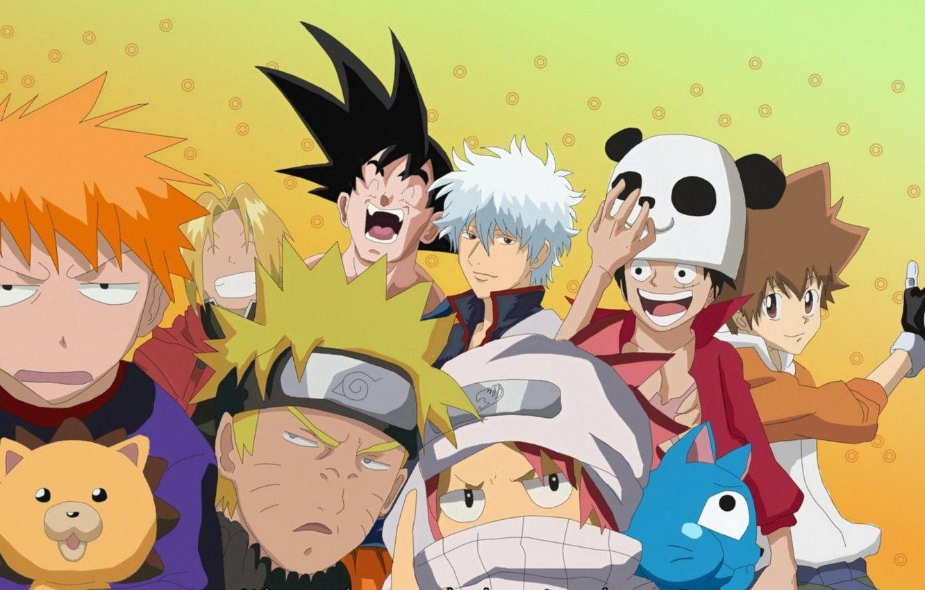 1340x850 Wallpaper game, Bleach, Naruto, One Piece, anime, crossover, asian, Desktop