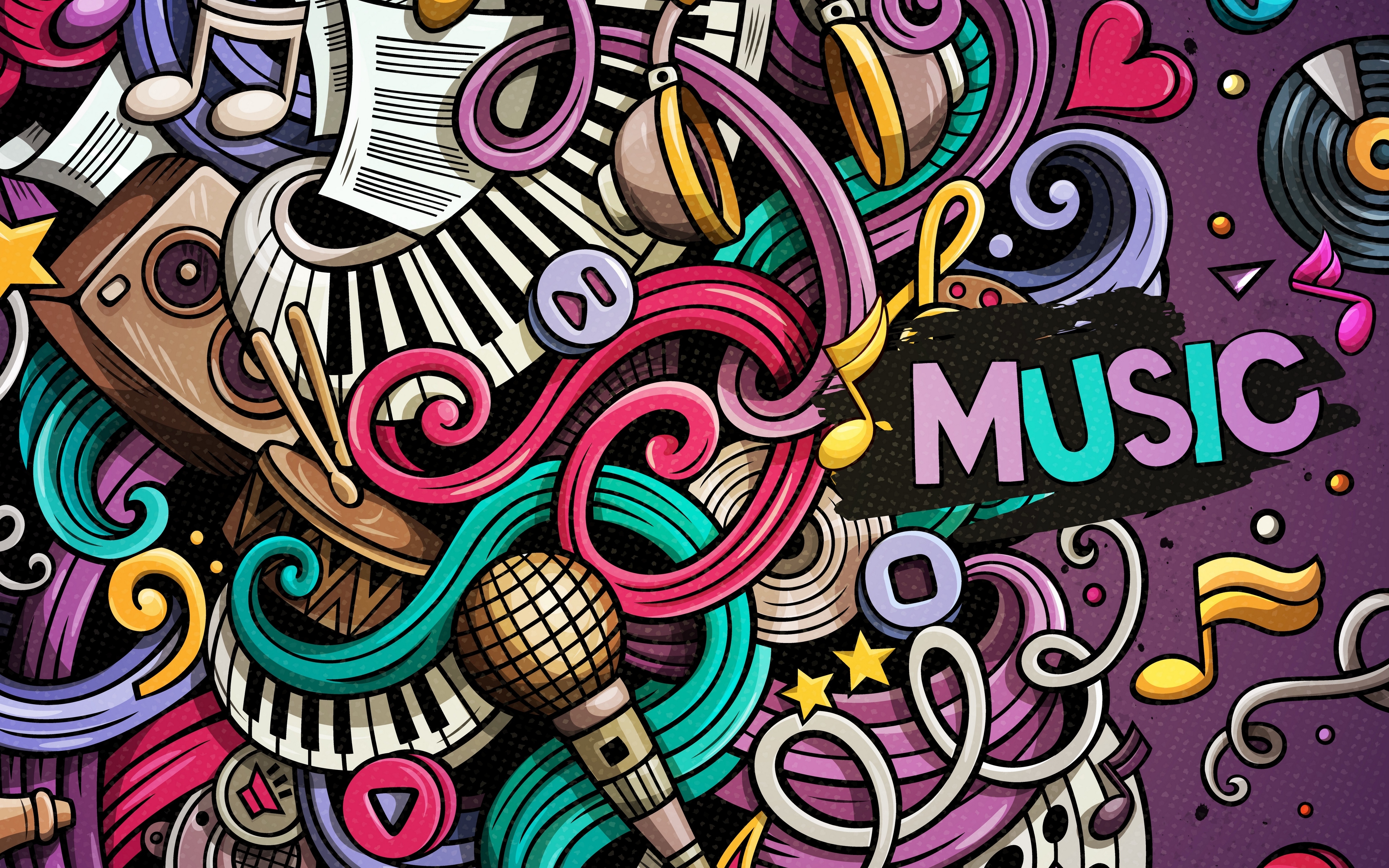 3840x2400 Download wallpaper music art, creative, doodles, abstract art, notes, microphone for desktop with resolution. High Quality HD picture wallpaper, Desktop